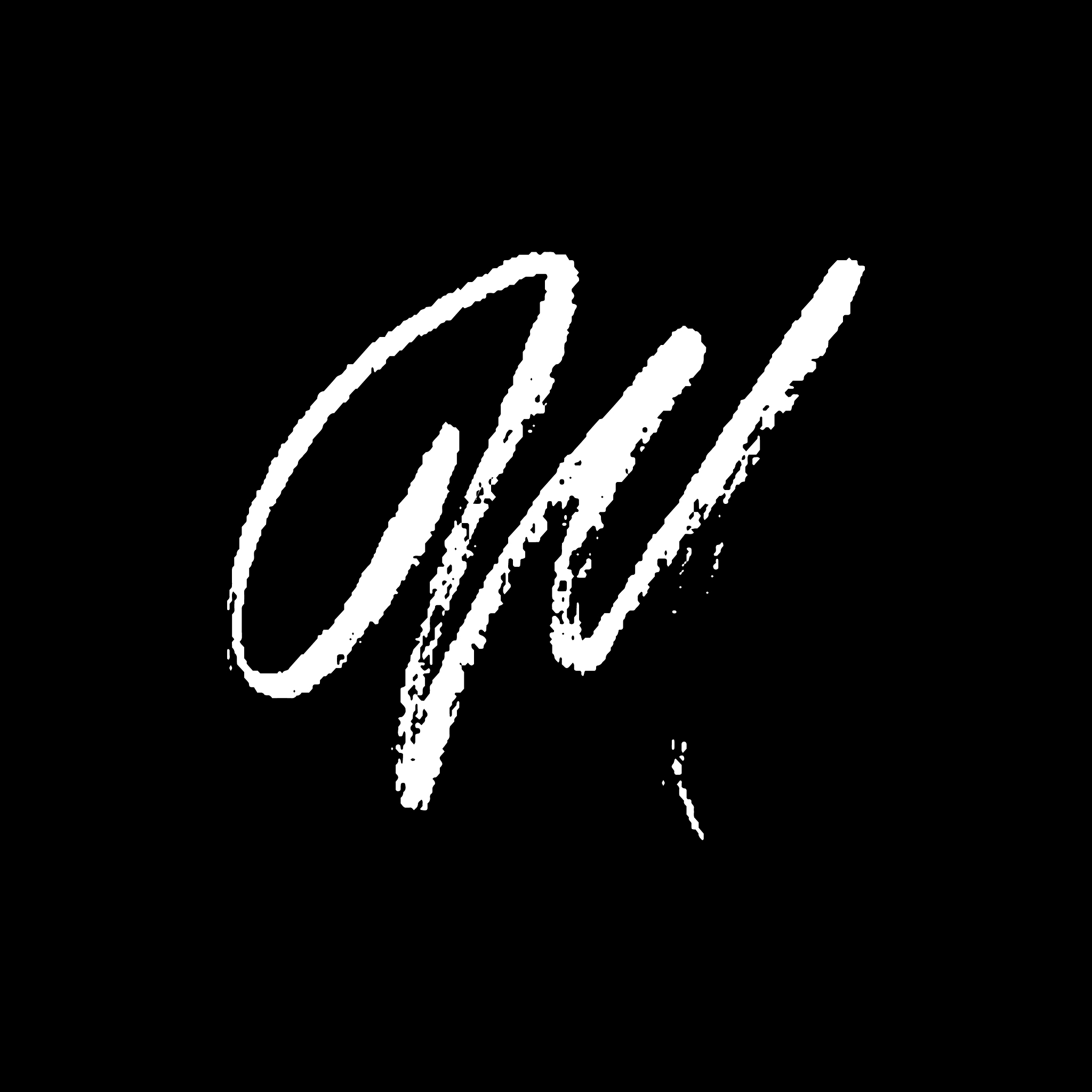 letter m handwritten by dry brush rough strokes