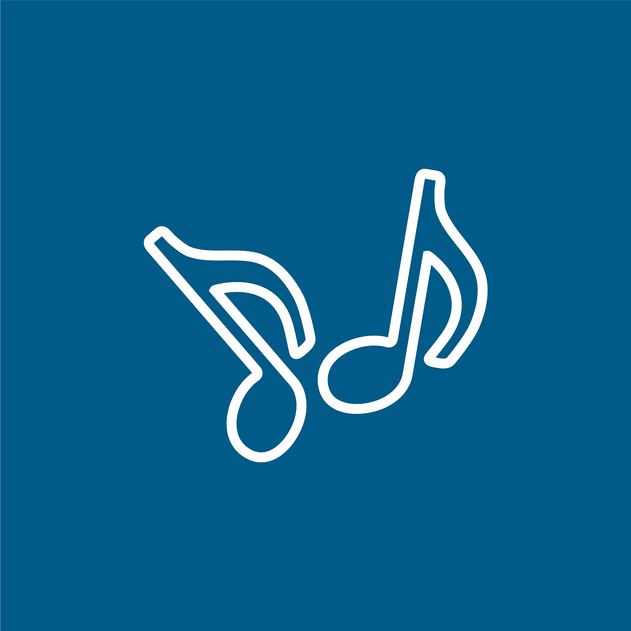 music note line icon on blue background blue flat