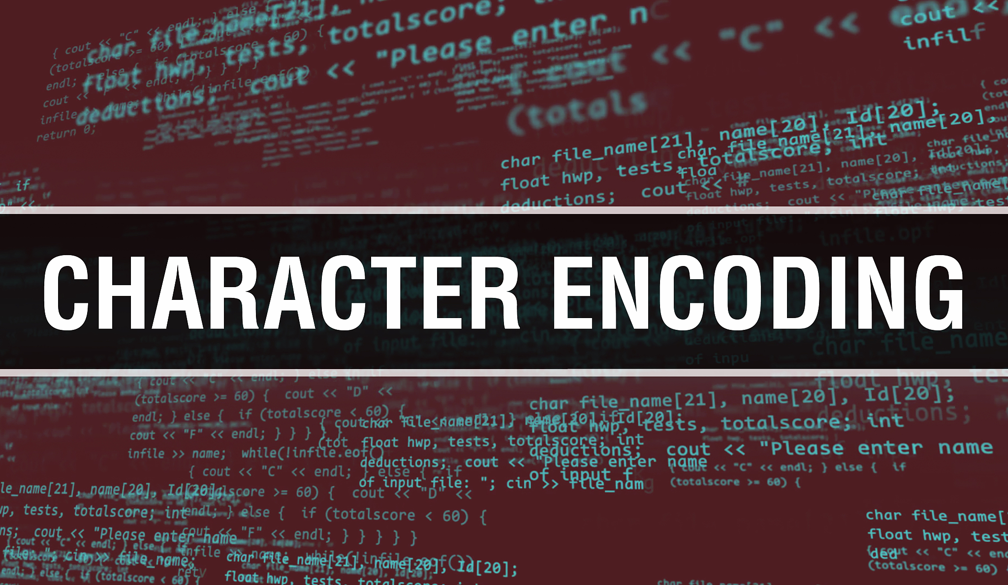 character encoding text written on programming code abstract tec