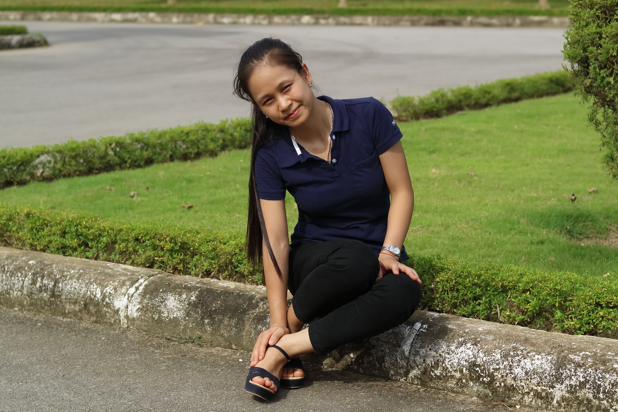 young girl traveling to thanh hoa city in vietnam