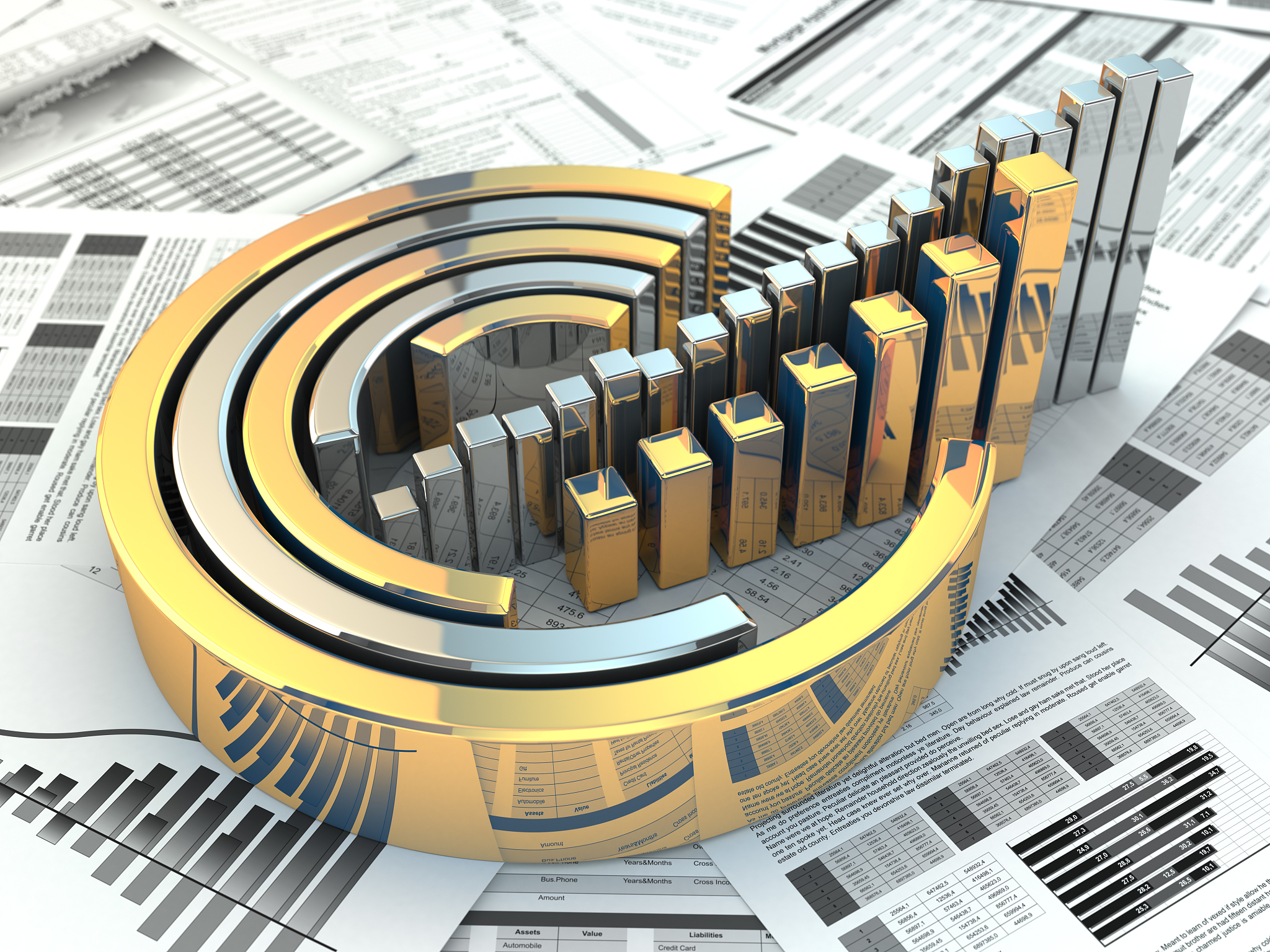business concept. three-dimensional graph and charts.
