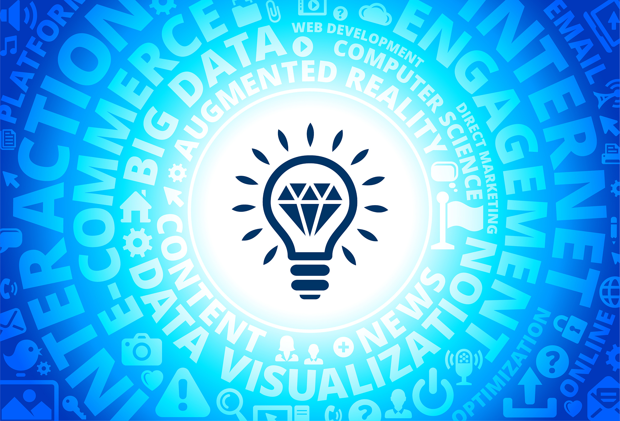 diamond idea icon on internet modern technology words background