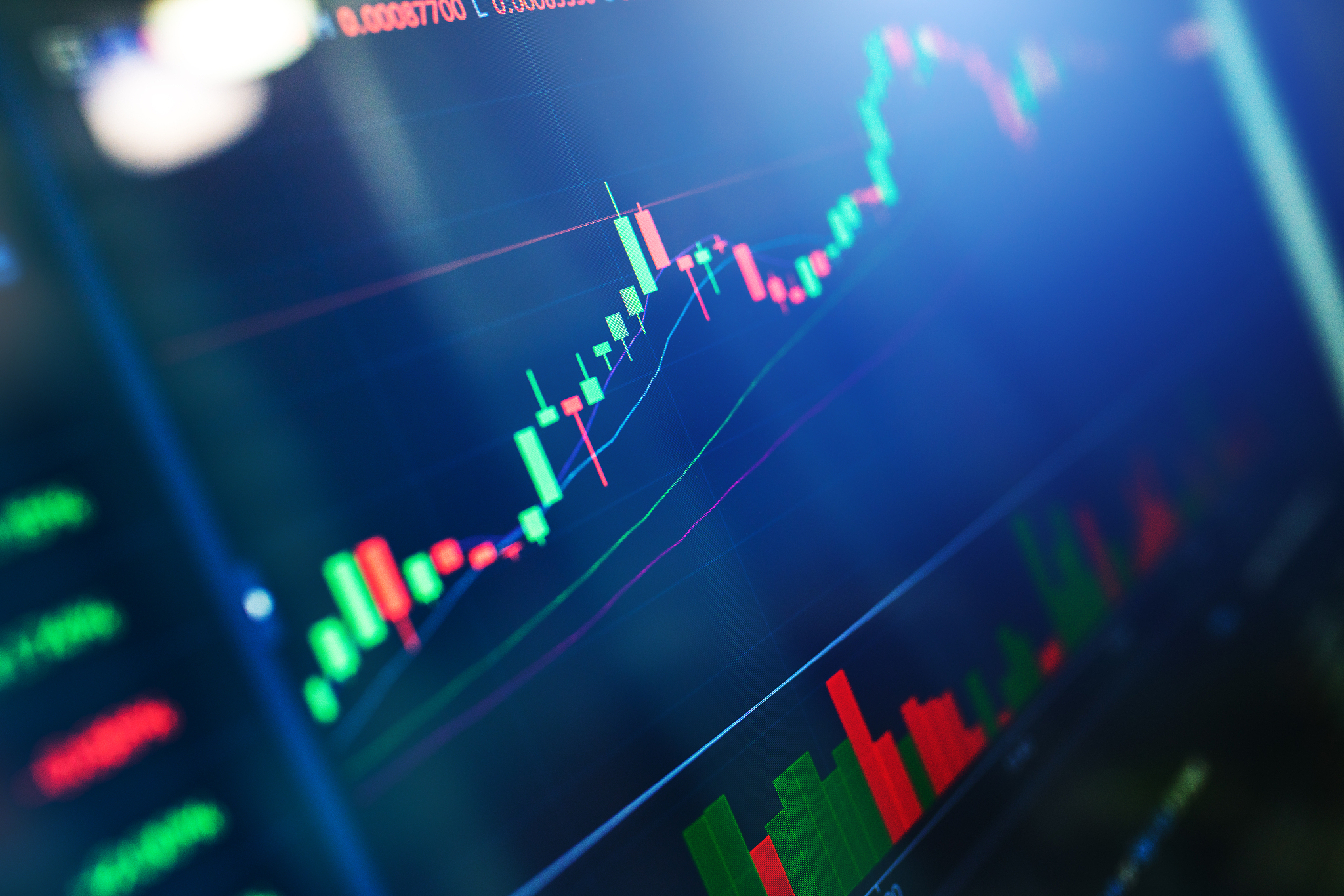 financial charts at digital display