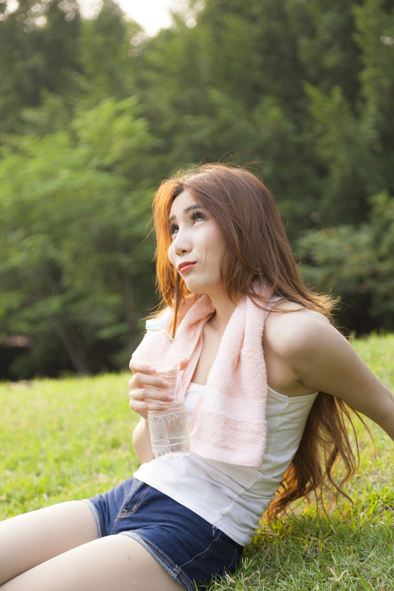 woman sitting rest after exercise.