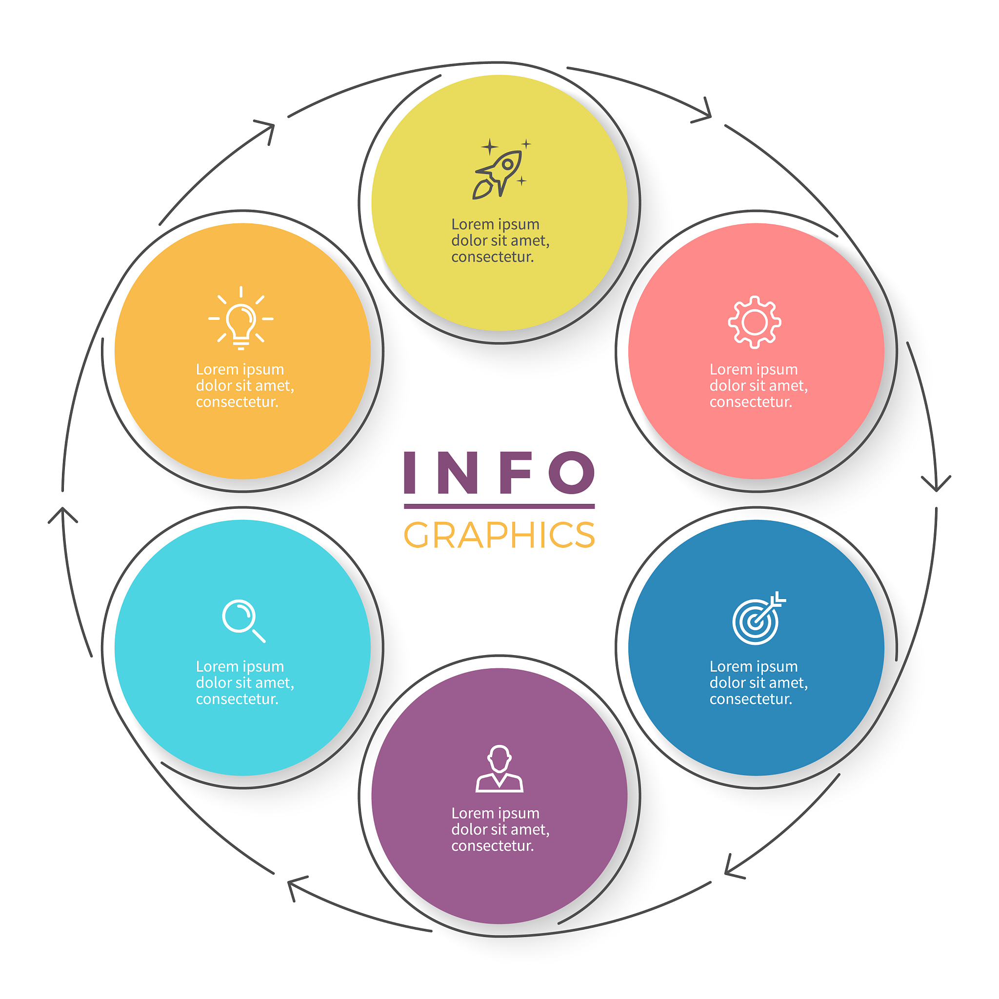 six steps infographics with arrows design