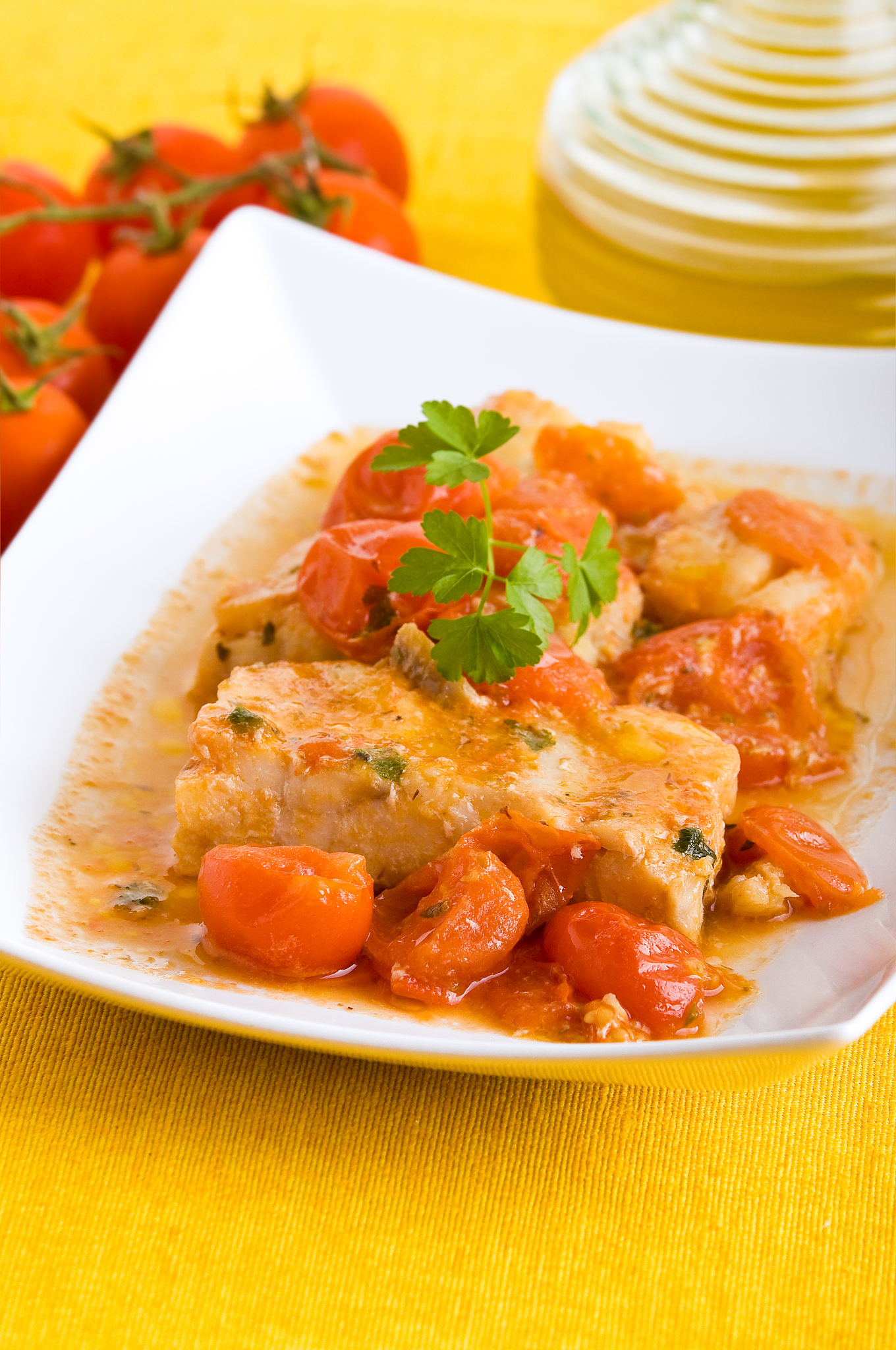 fish and cherry tomatoes.