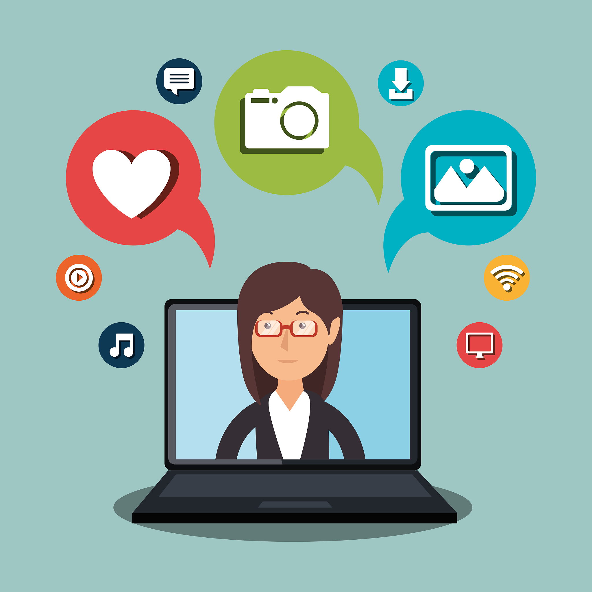 woman working with social media icon