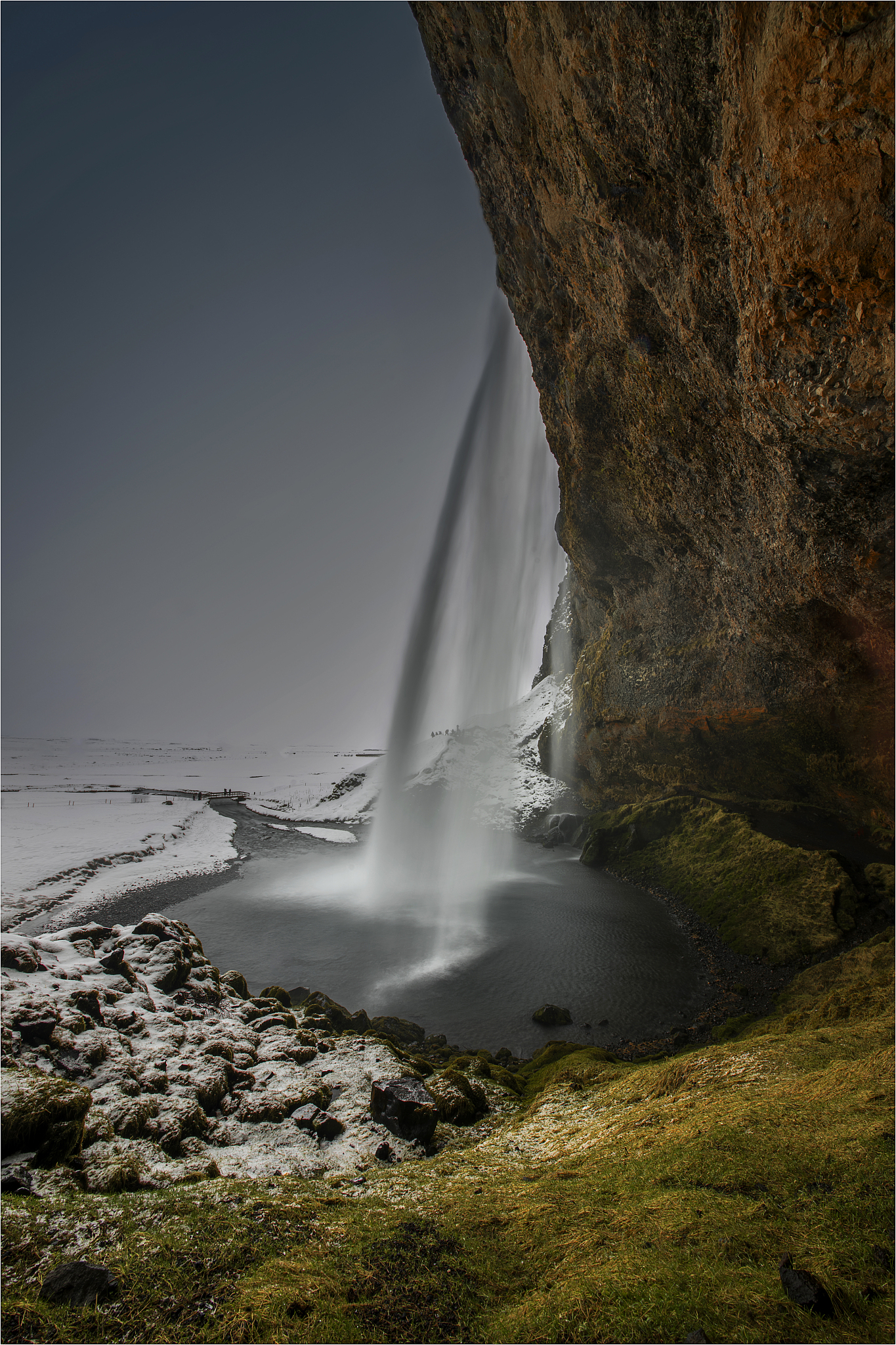 slejalandsfoss waterfall in winter, iceland.