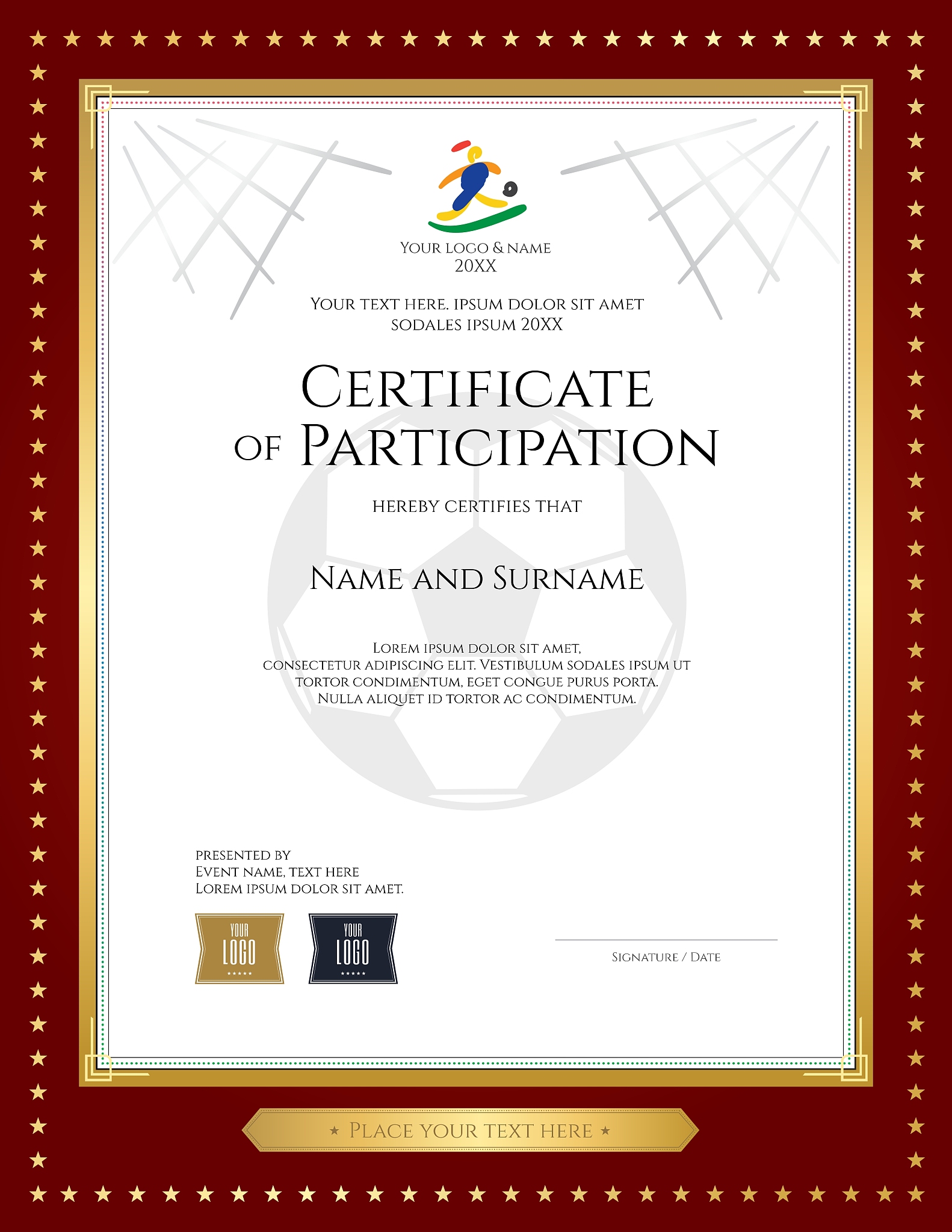 sport theme certificate of participation template