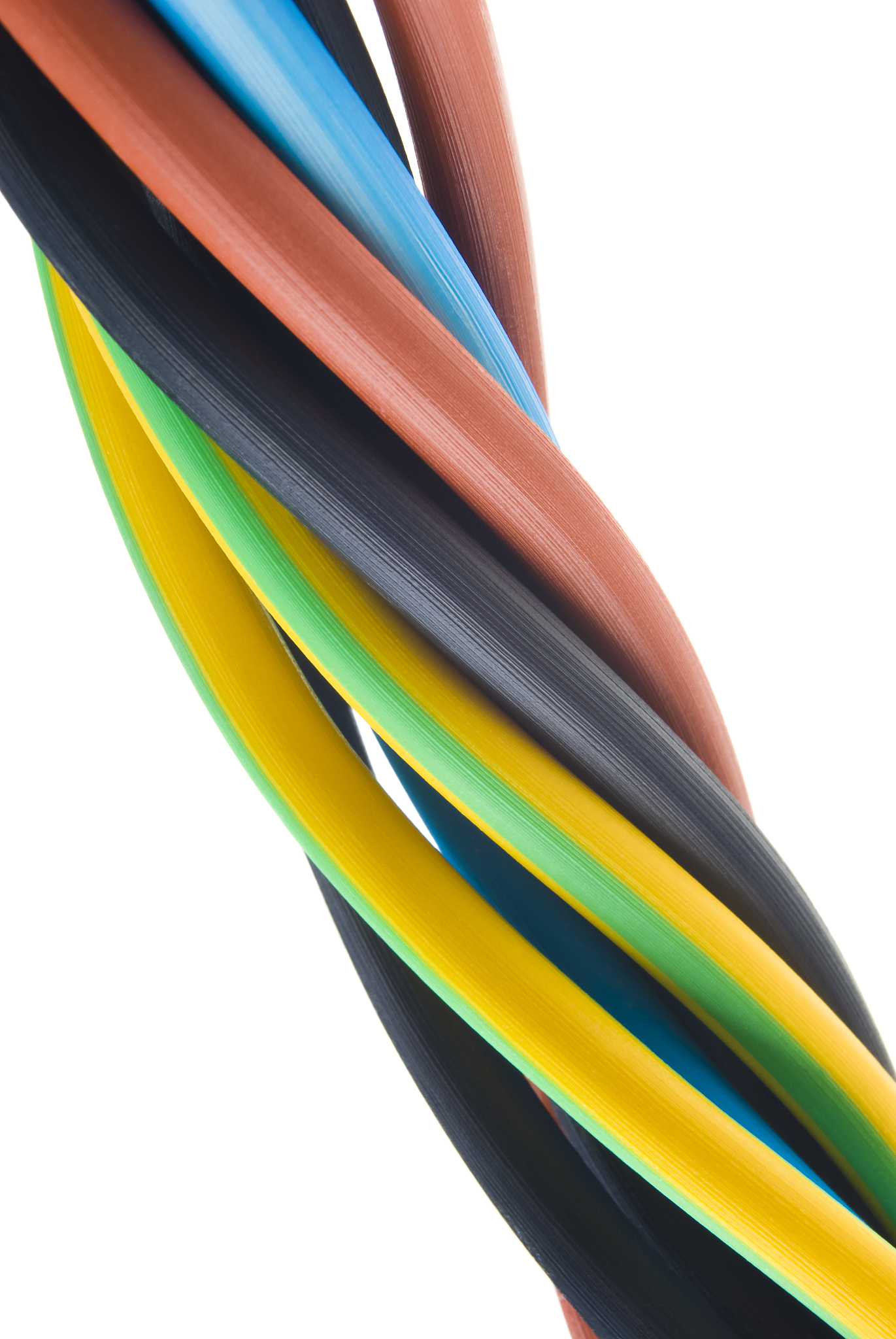 closeup of a three-phase electric cable