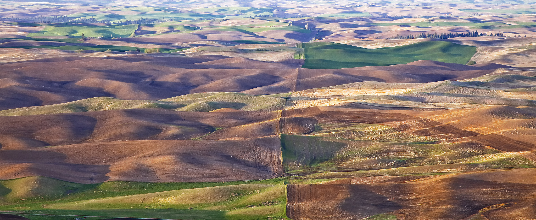 aerial view of rolling landscape