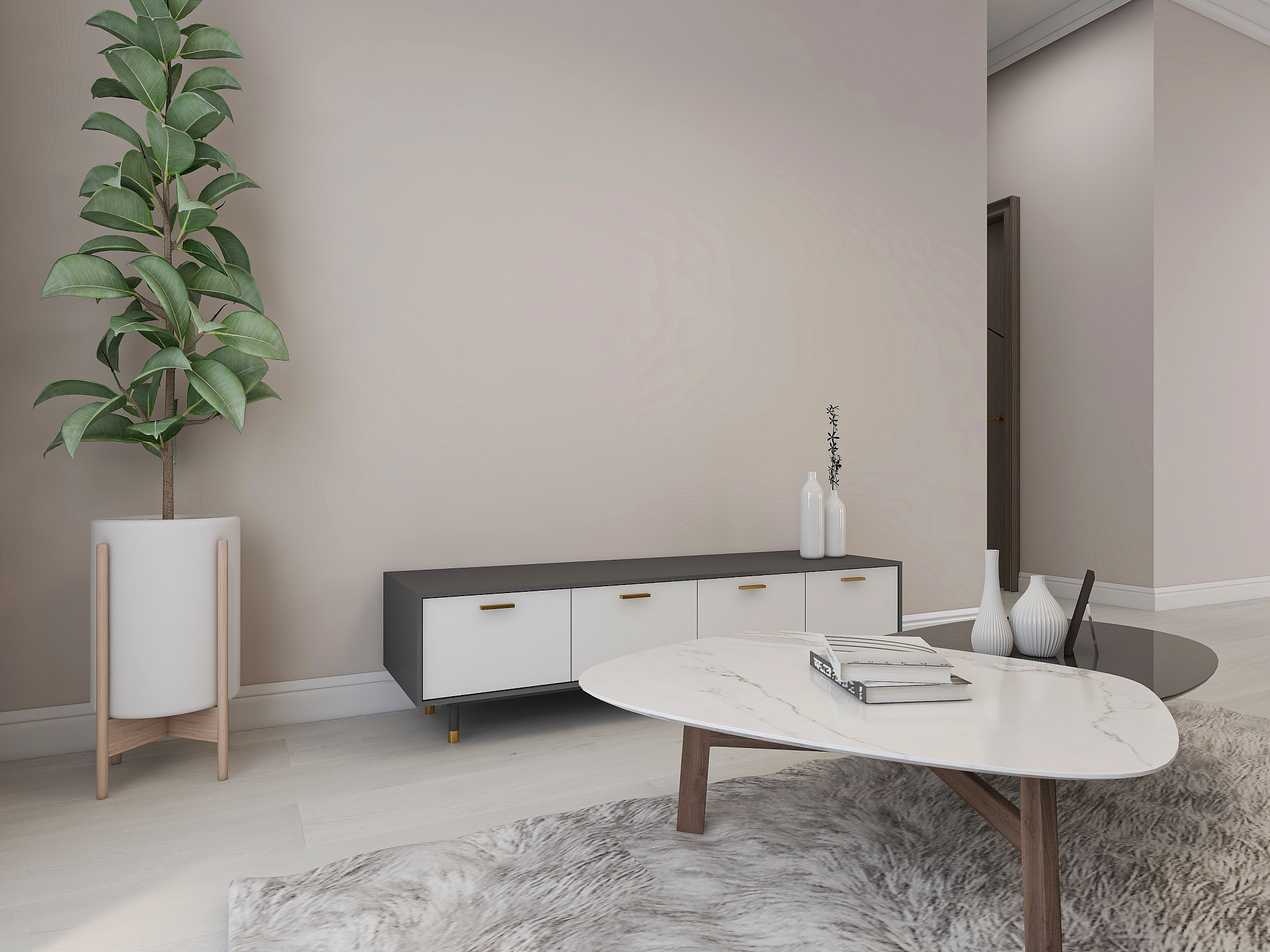 3d rendering, simple modern living room sofa with coffee table, 