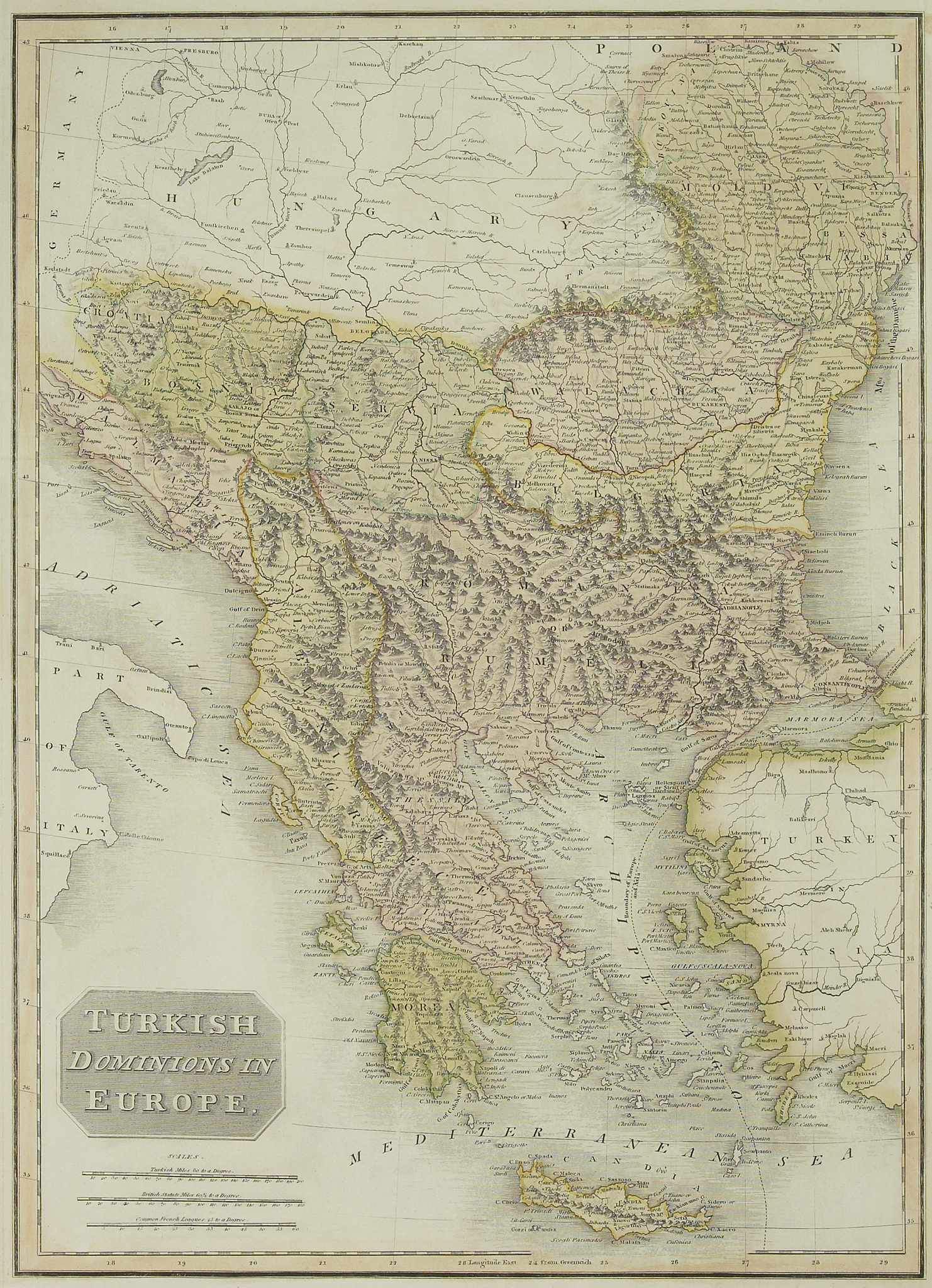 antique map of turkish dominions in europe
