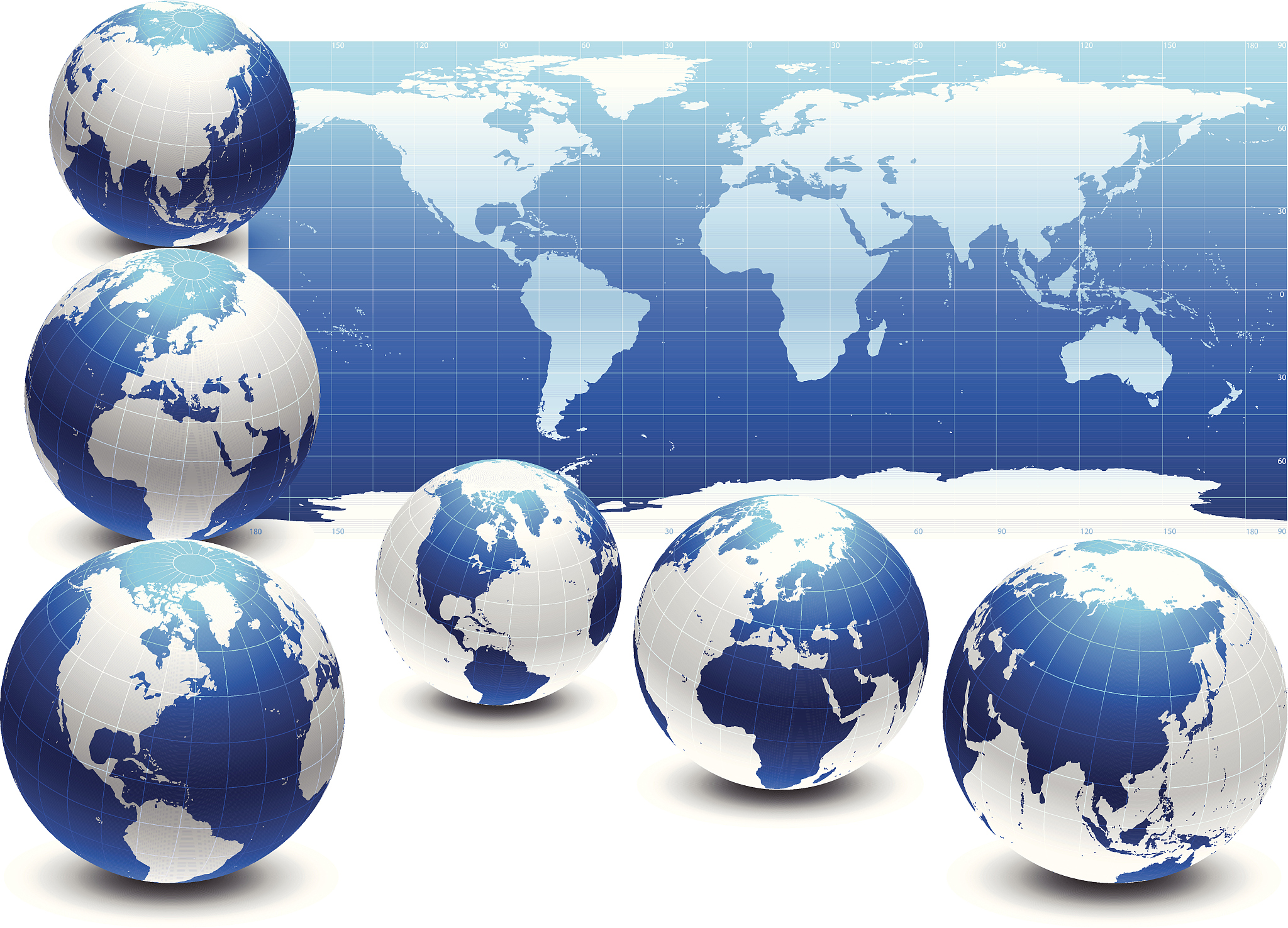 highly detailed world map and globes