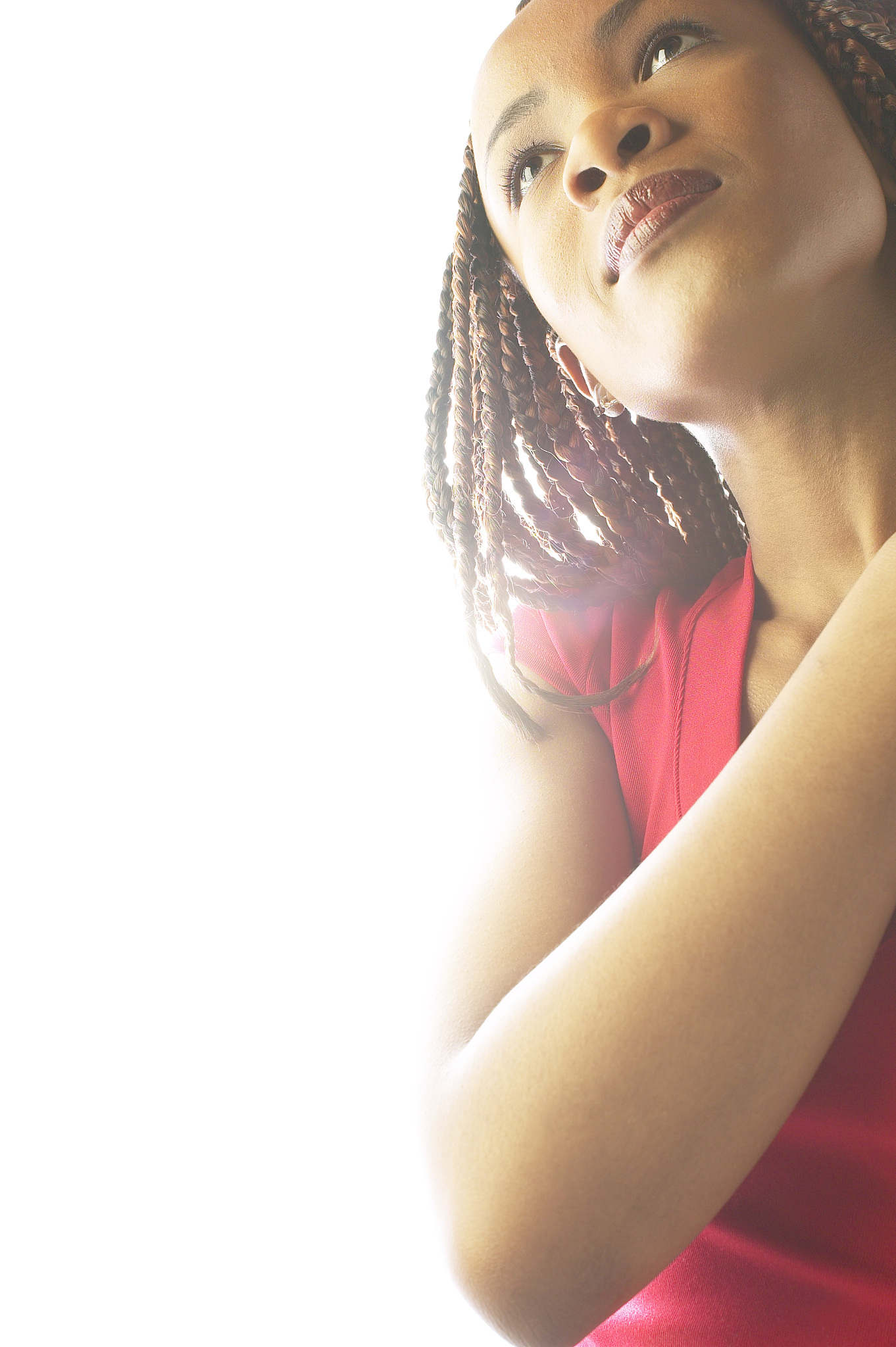 low angle view of woman thinking
