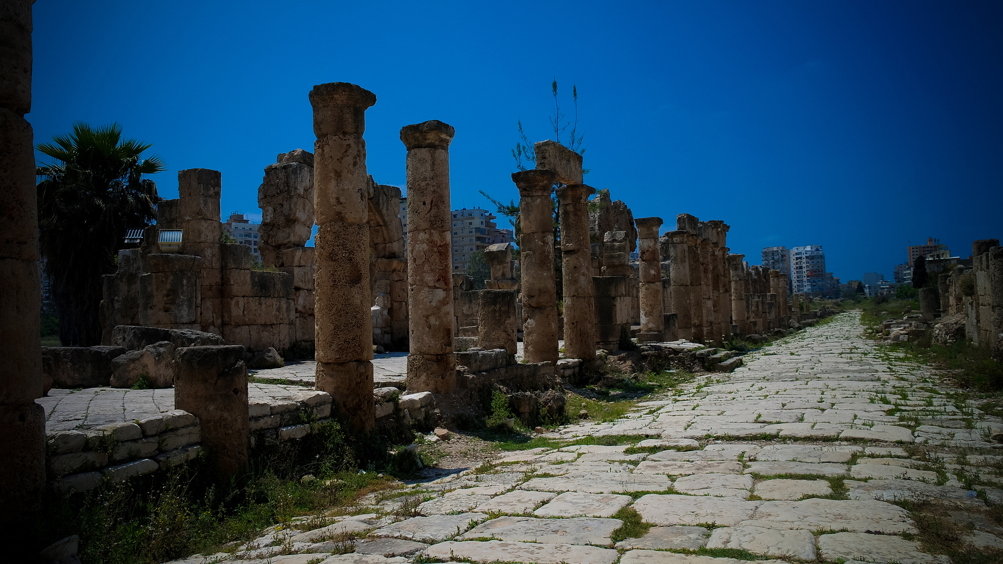 remains of ancient columns at al mina excavation site in tyre, l