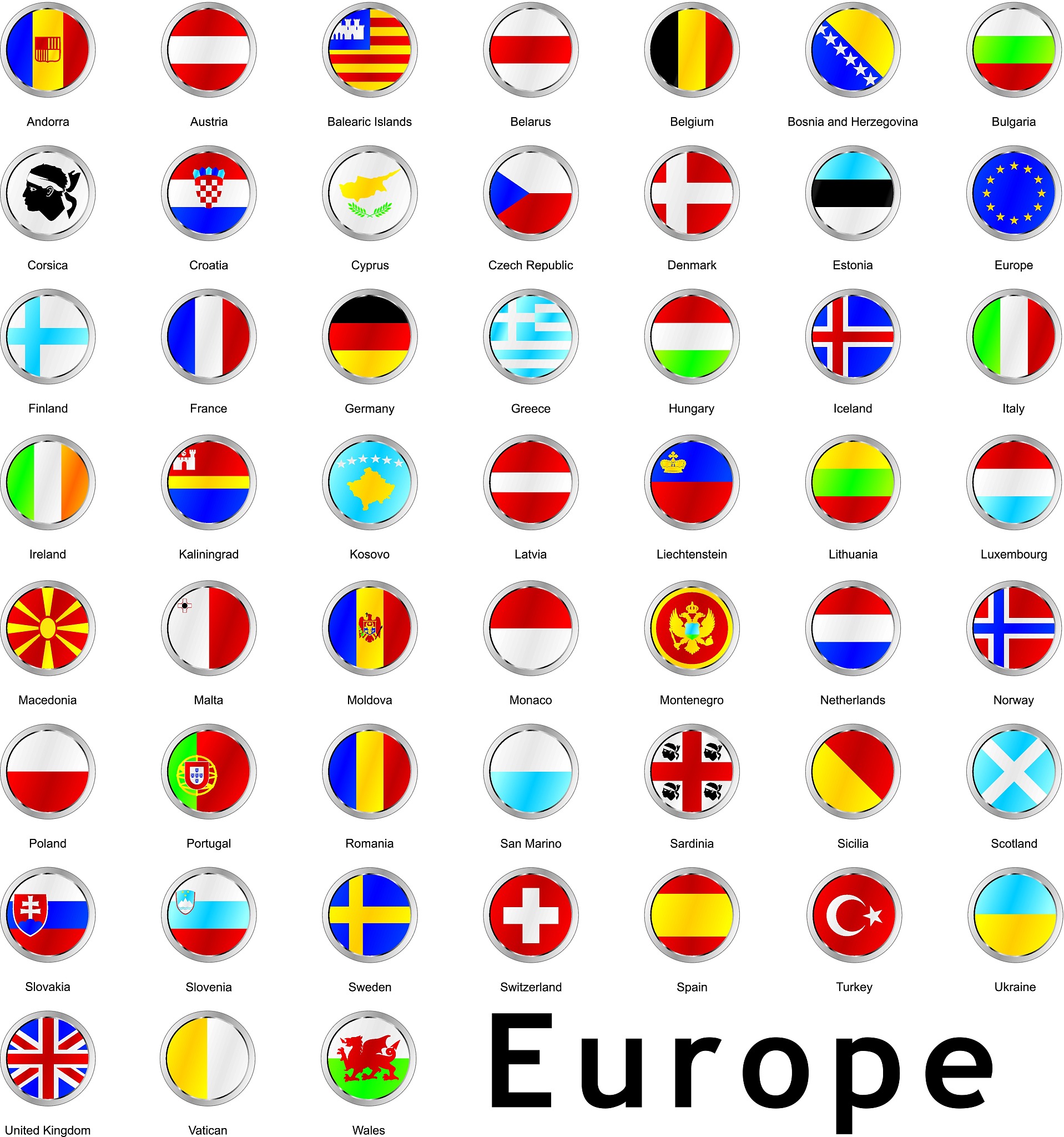 isolated european flags