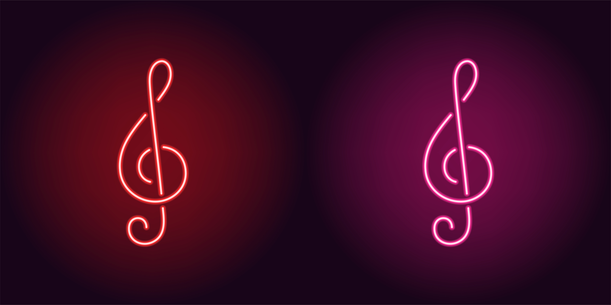 neon icon of red and pink musical note
