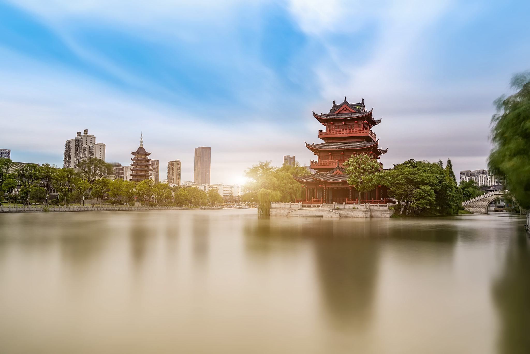 chinese garden and ancient architectural landscape