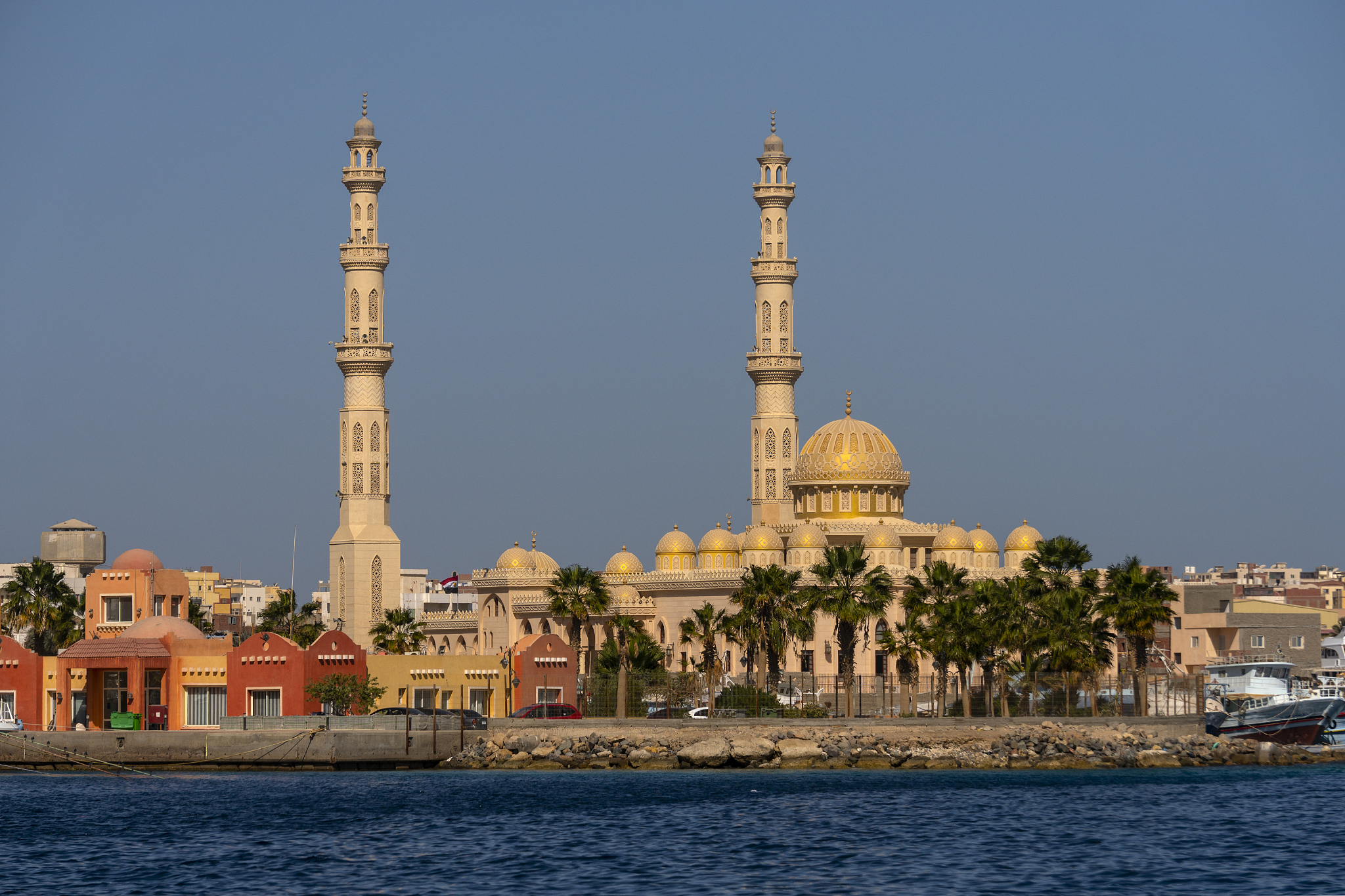 mosque and harbor in hurghada, egypt