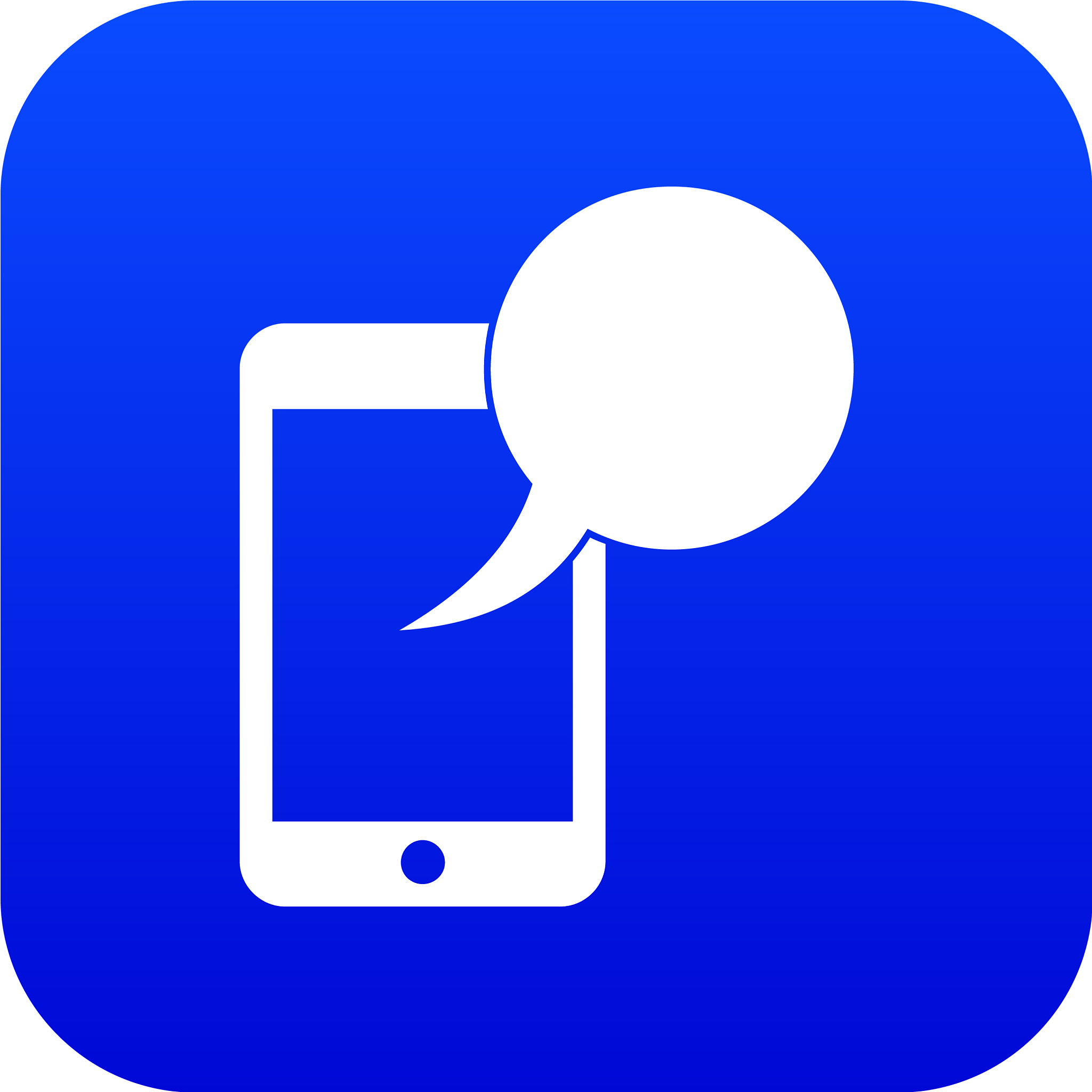 speech bubble on phone icon digital blue