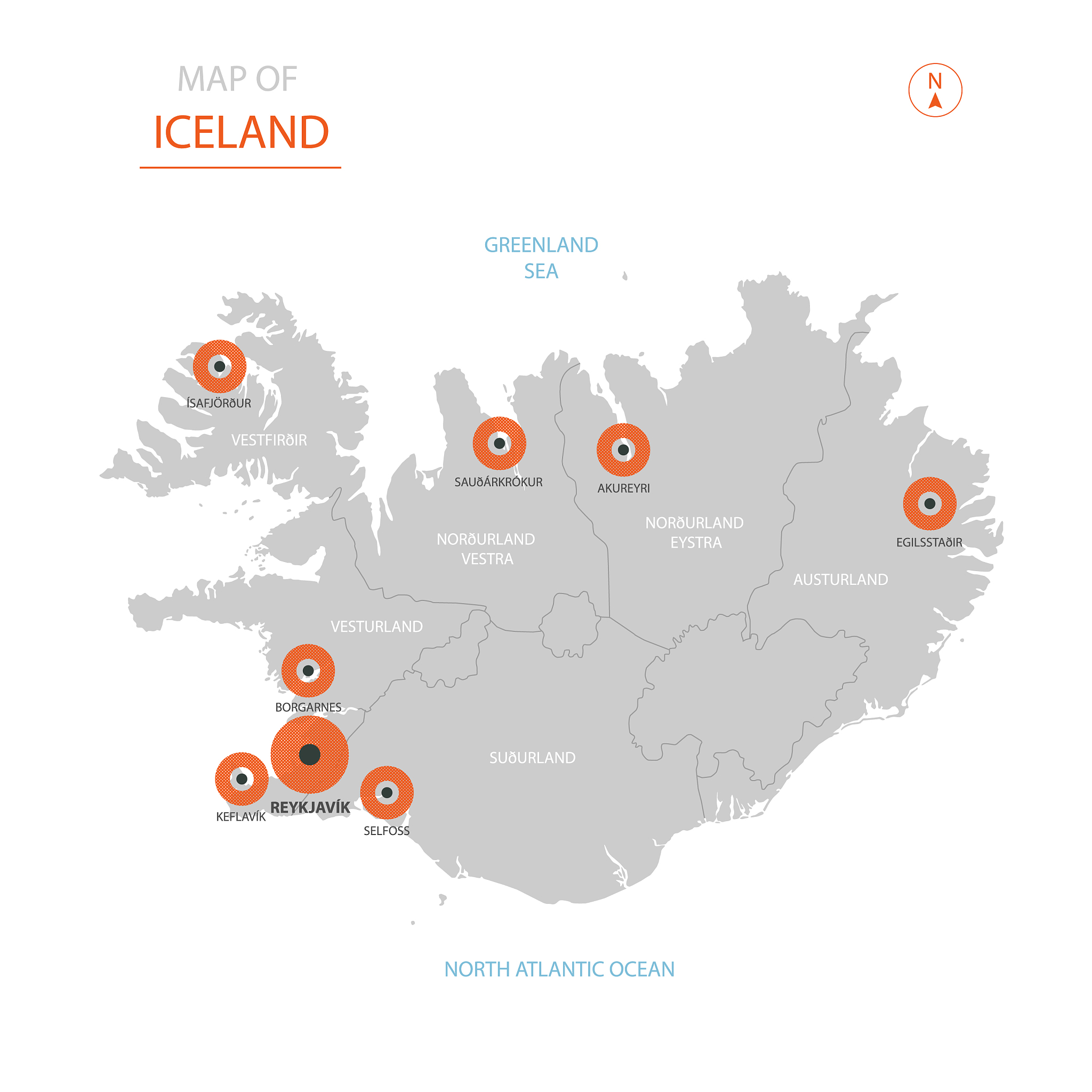 iceland map with administrative divisions