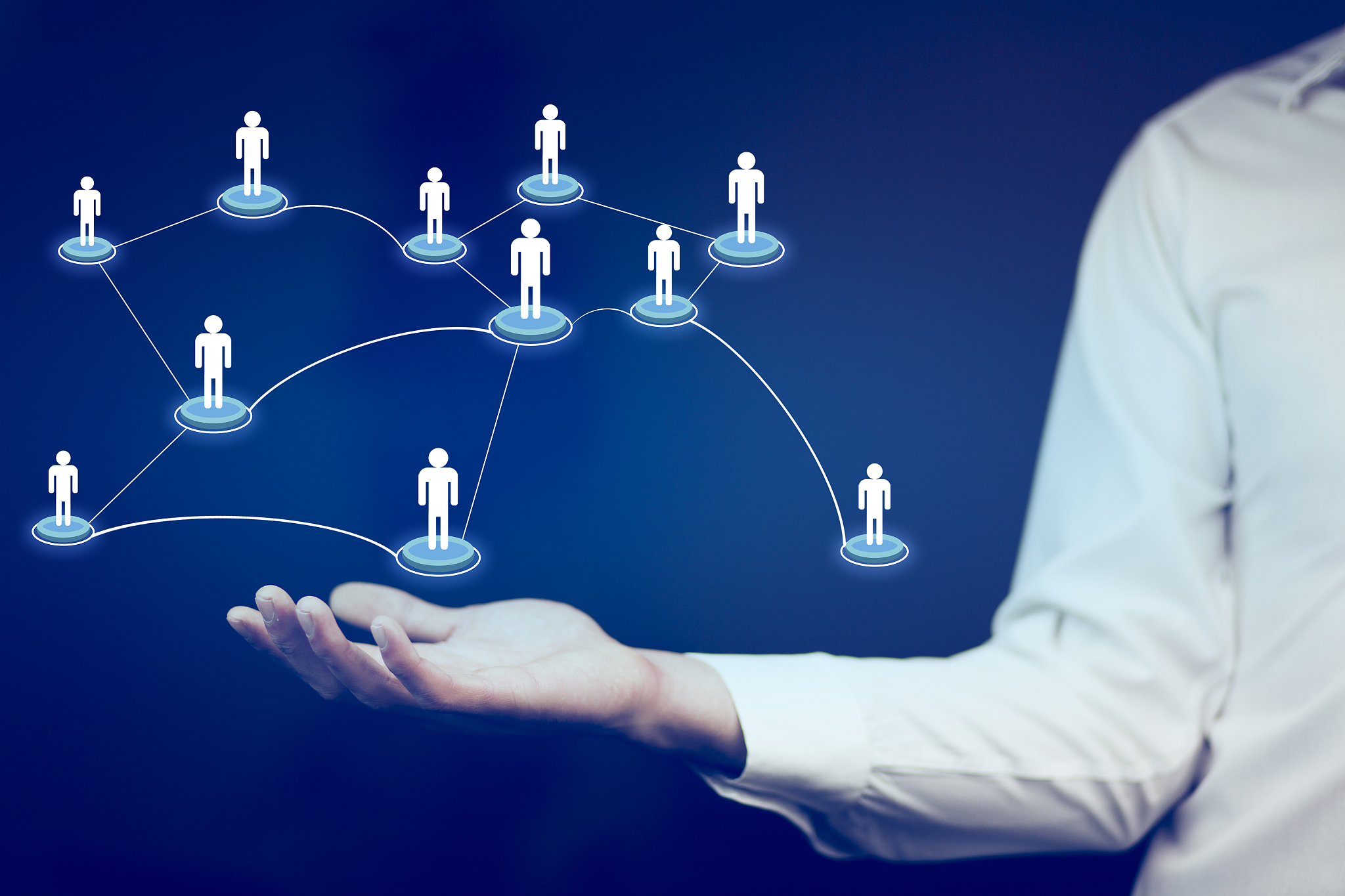 man touching social network in screen