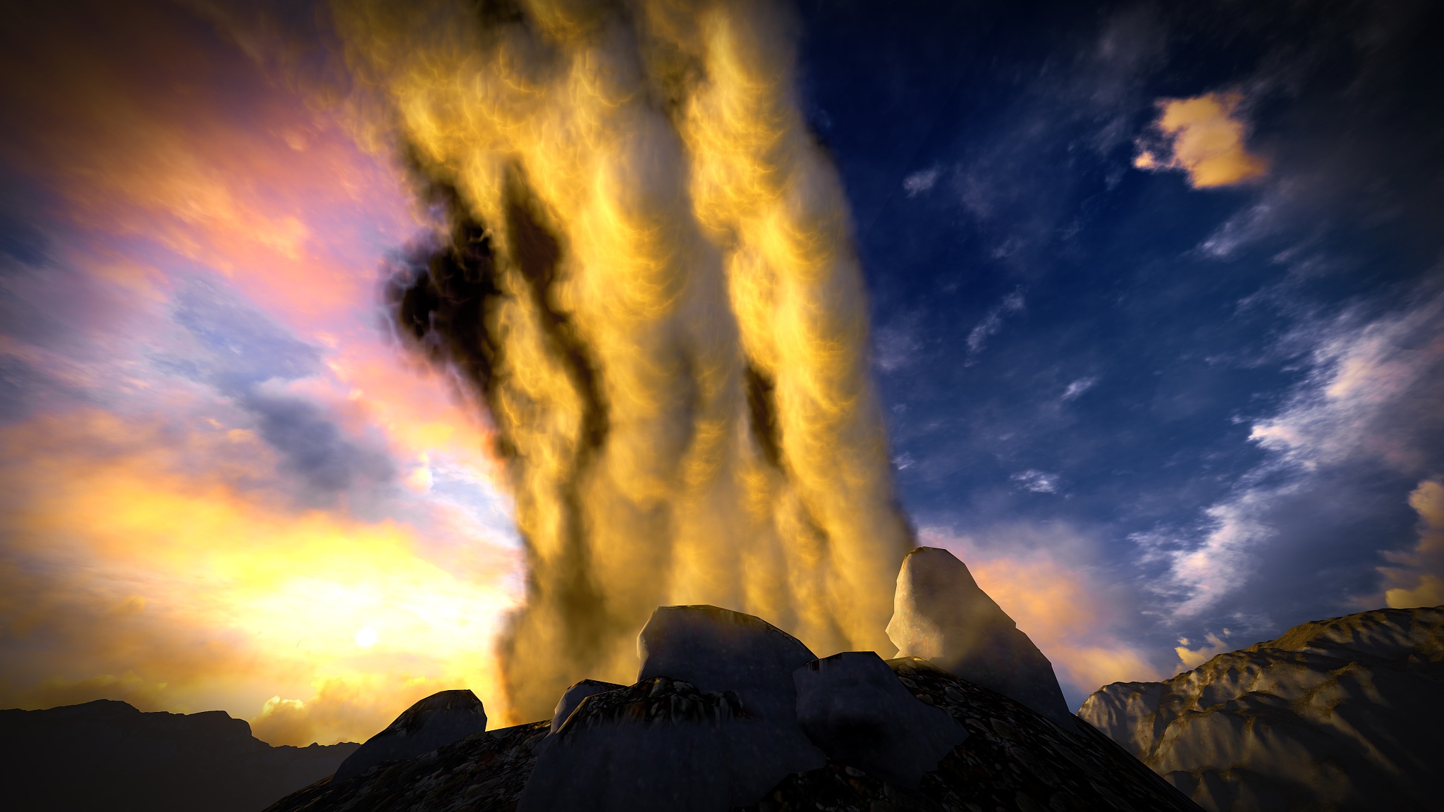 volcanic eruption on island