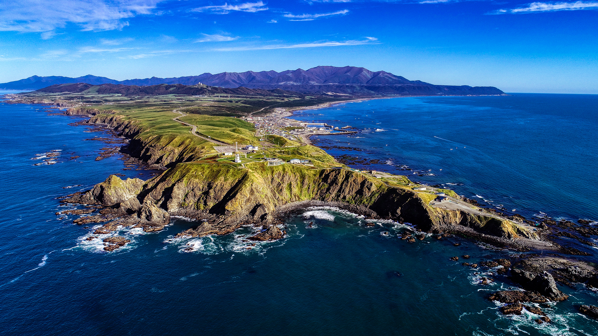 aerial photography of cape erimo, hokkaido, japan