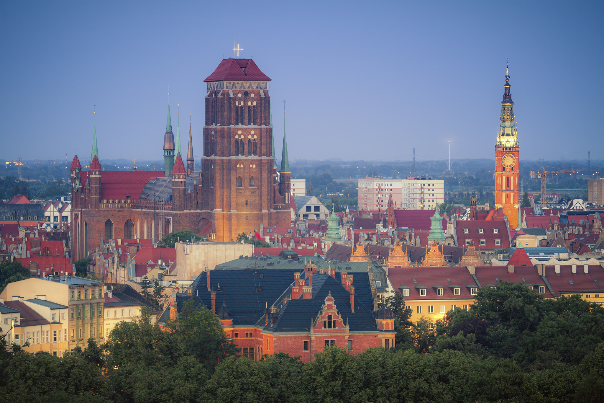 panorama of gdansk at night