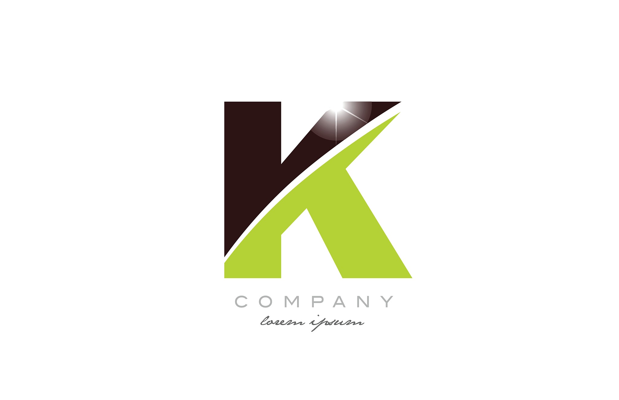 letter k alphabet in green and brown color for logo icon design