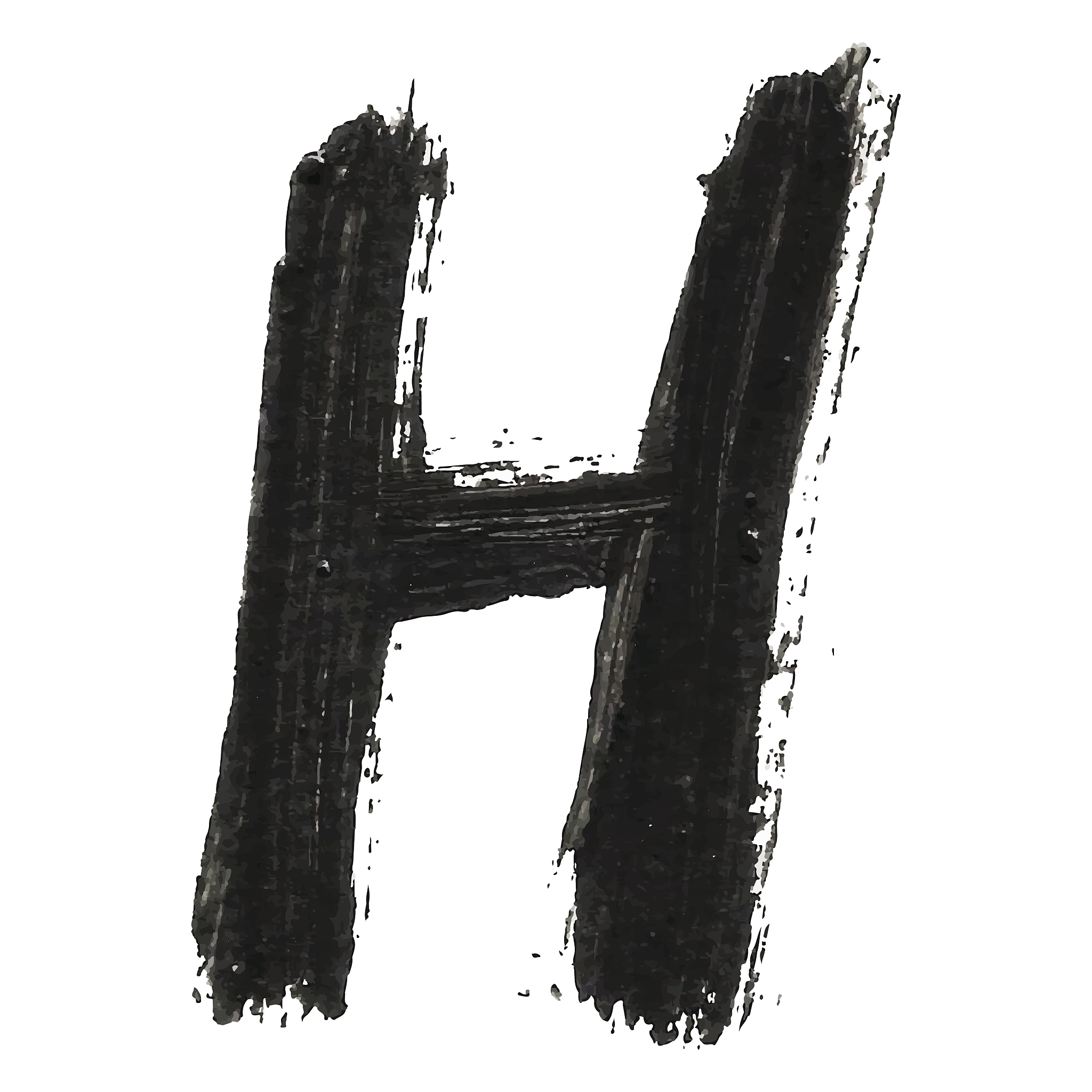h-black handwritten letters on white background. acrylic colors.