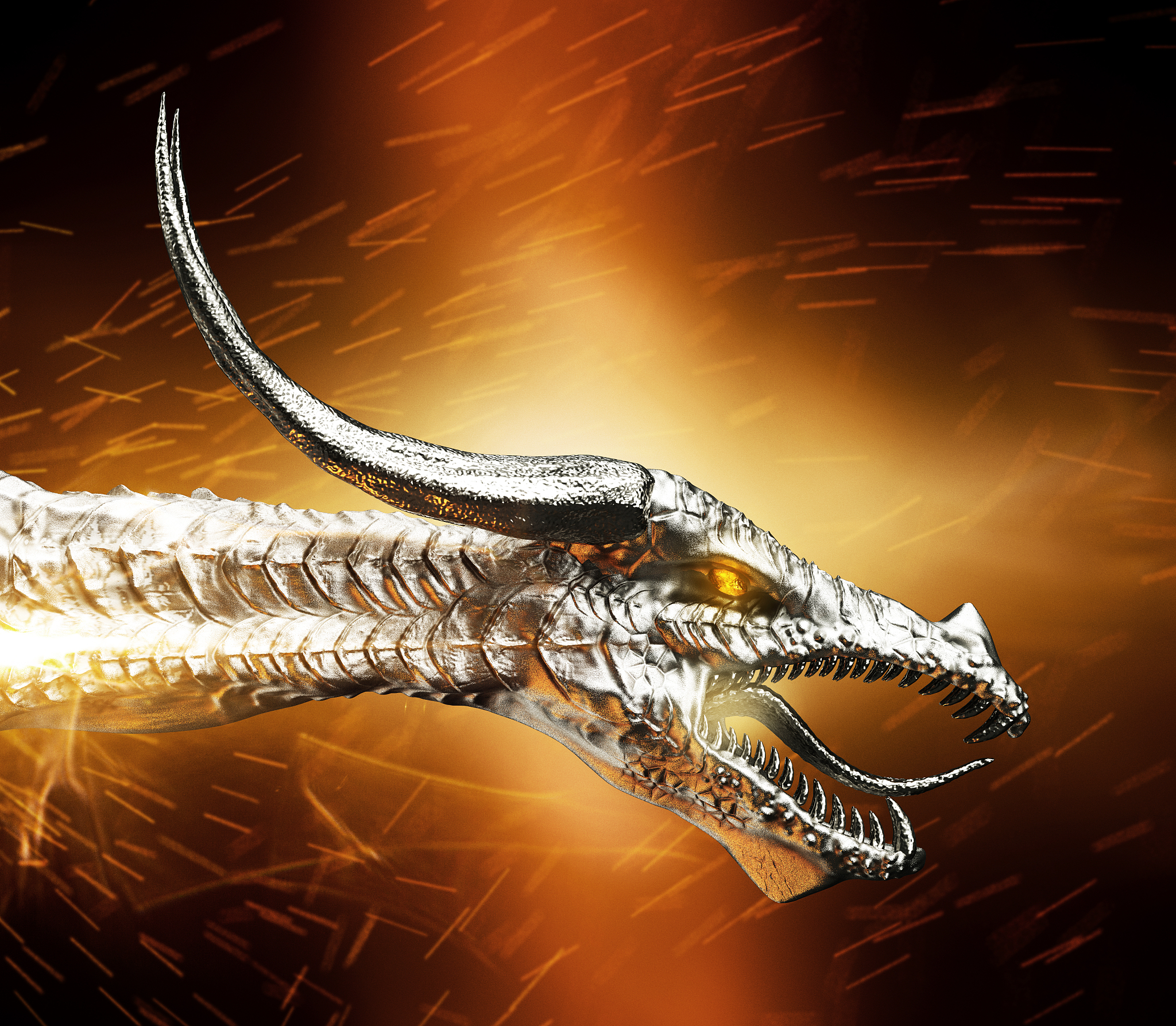 dragon`s head with sparkles all around
