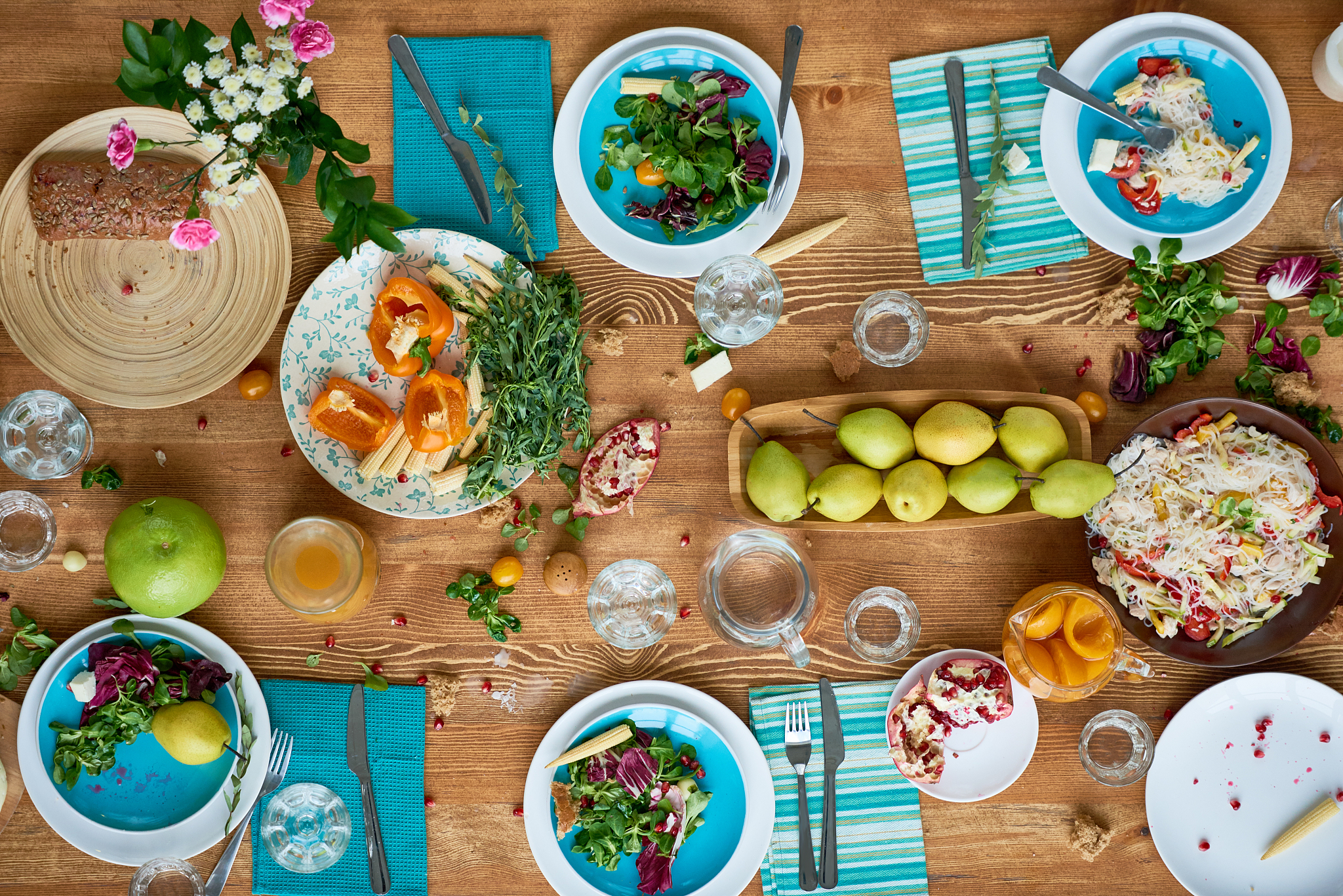 dining table with scattered food