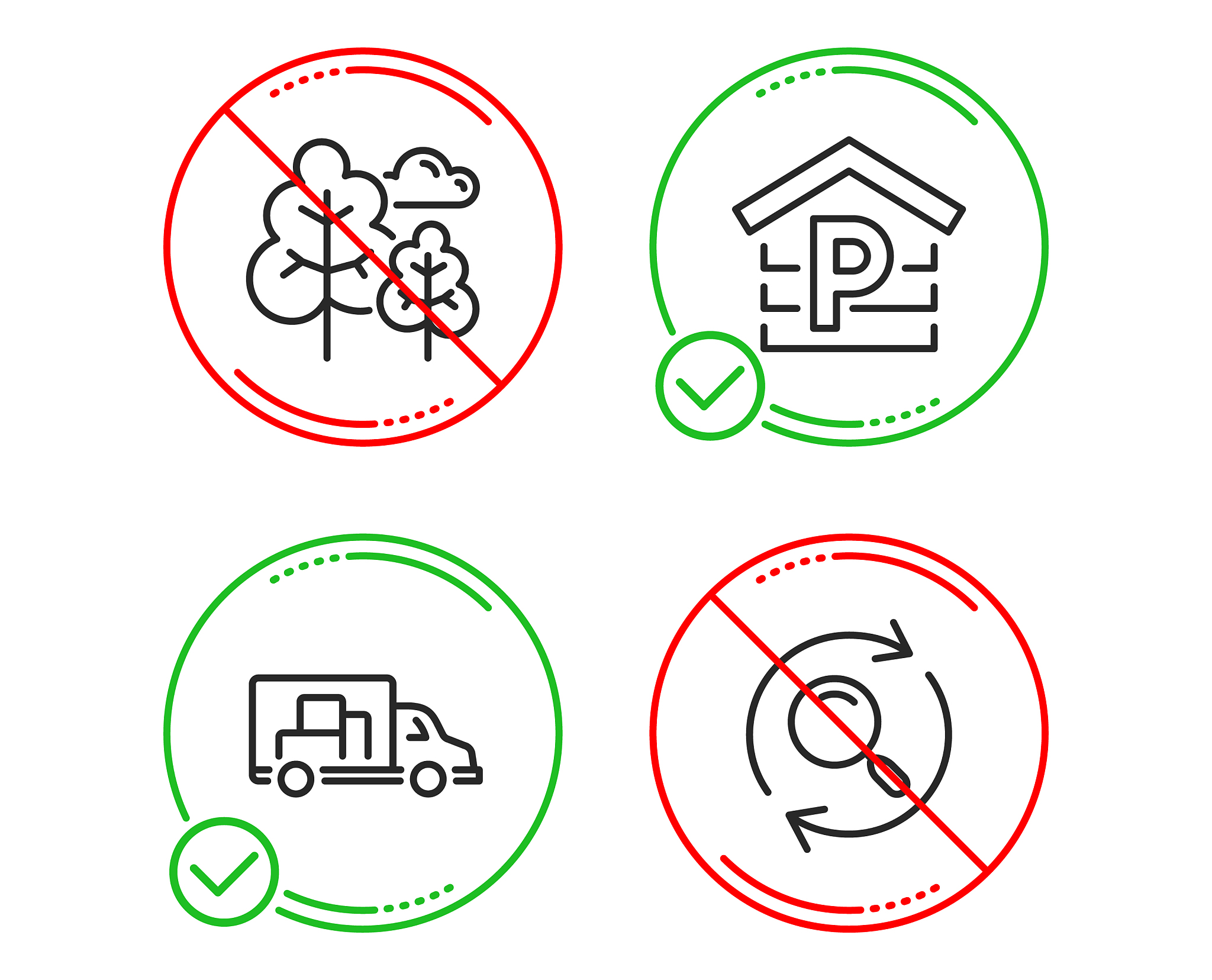 truck transport tree and parking icons set