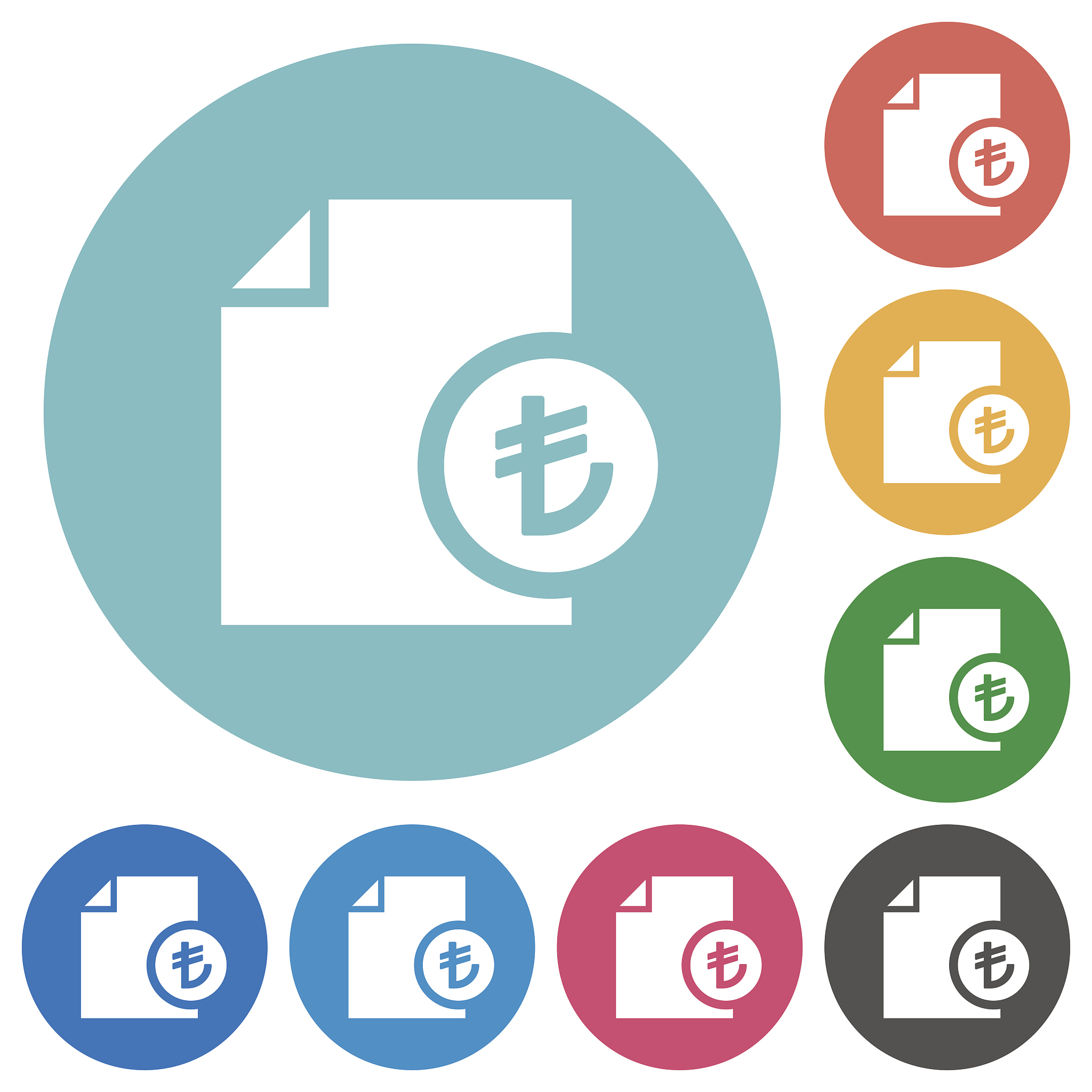 turkish lira financial report flat round icons