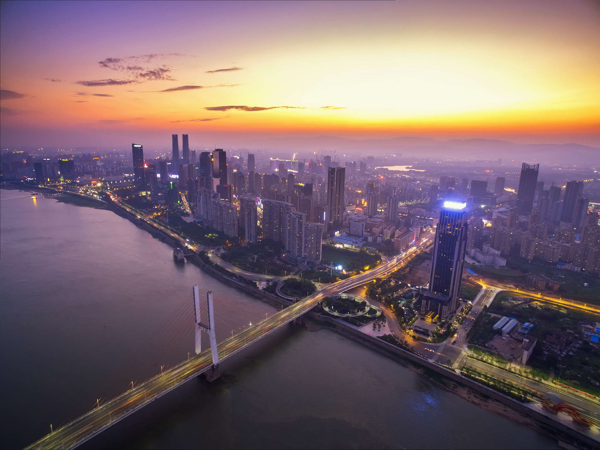 shanghai interchange overpass and elevated road in nightfall