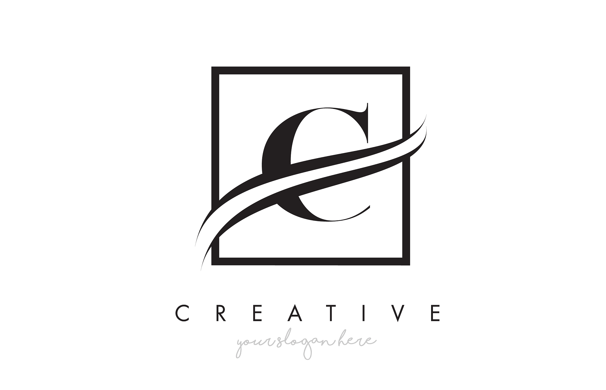 b letter logo design with square swoosh border