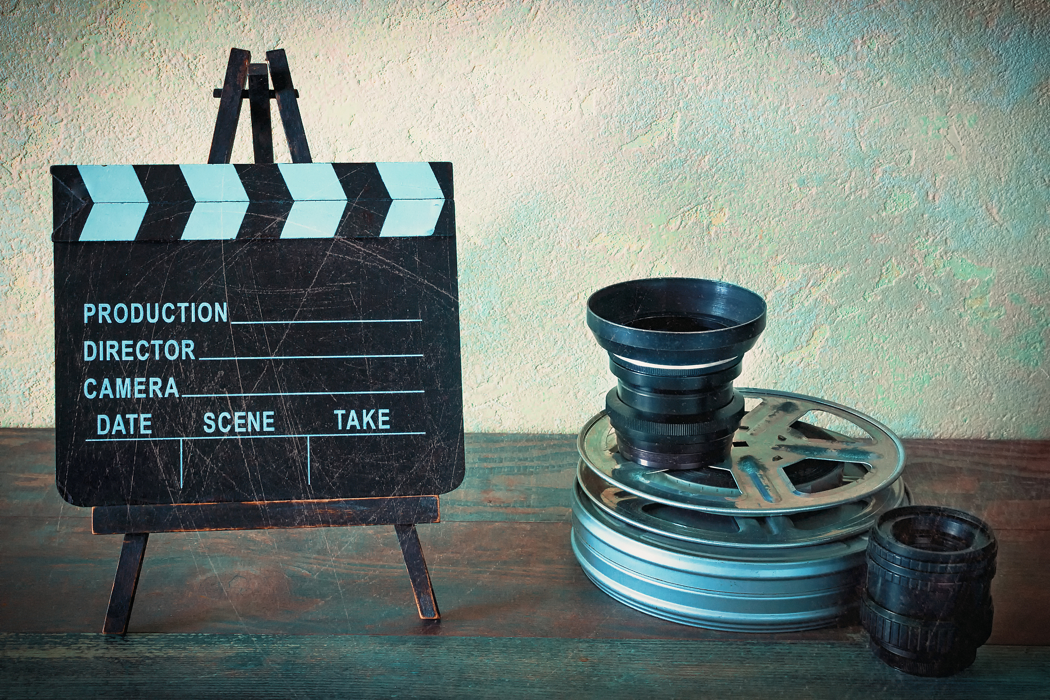 movies, lenses and klapperboard
