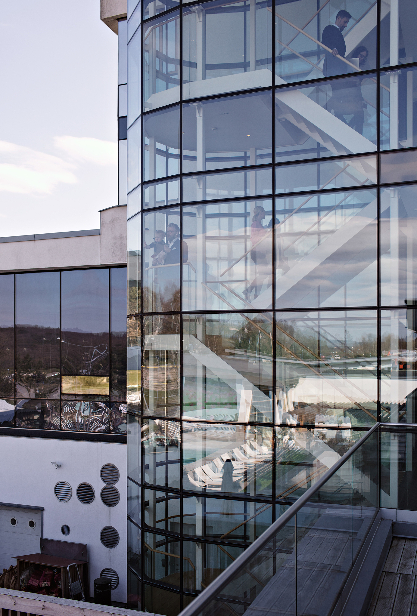 business people in office seen through glass
