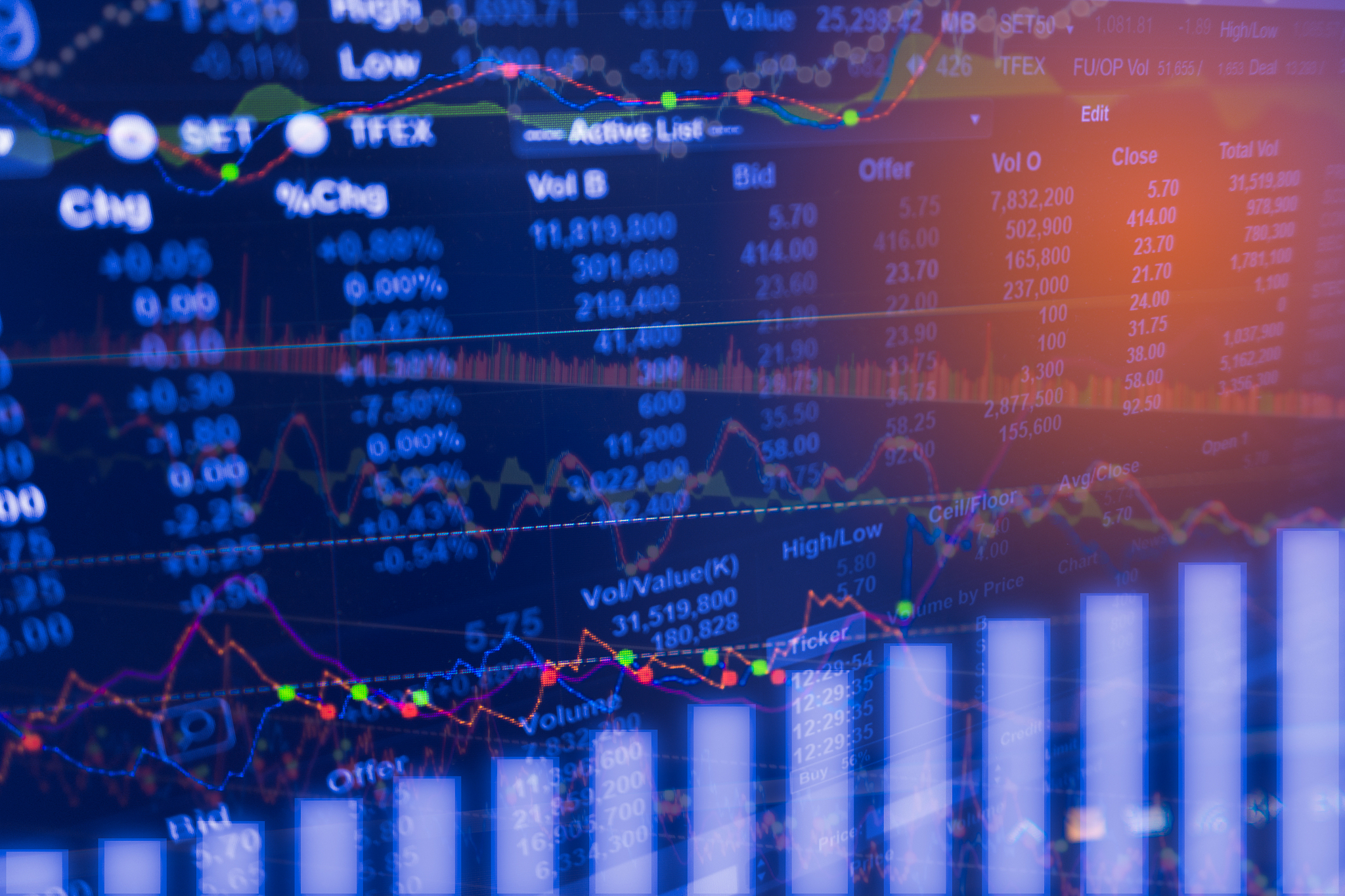 digital data indicator analysis on financial market trade chart 