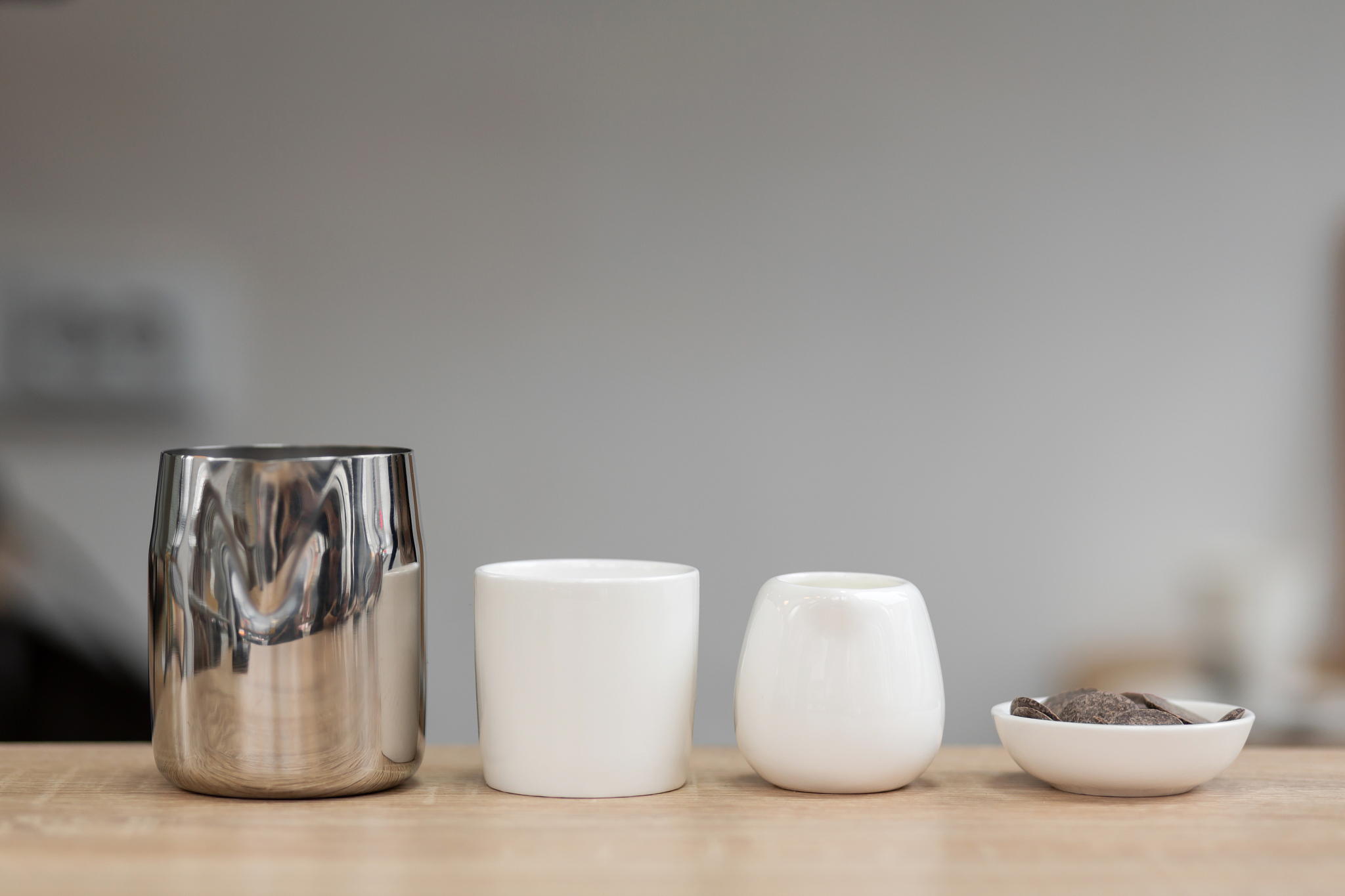 set of dishes for a coffee shop on a bar counter