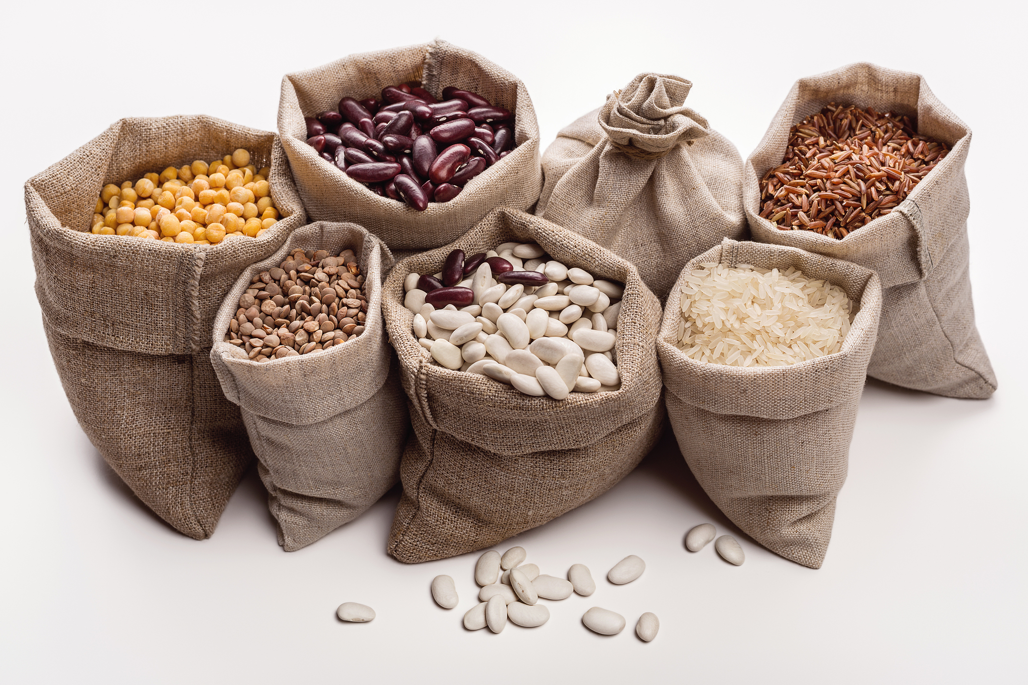 set of beans and cereals in the bag.