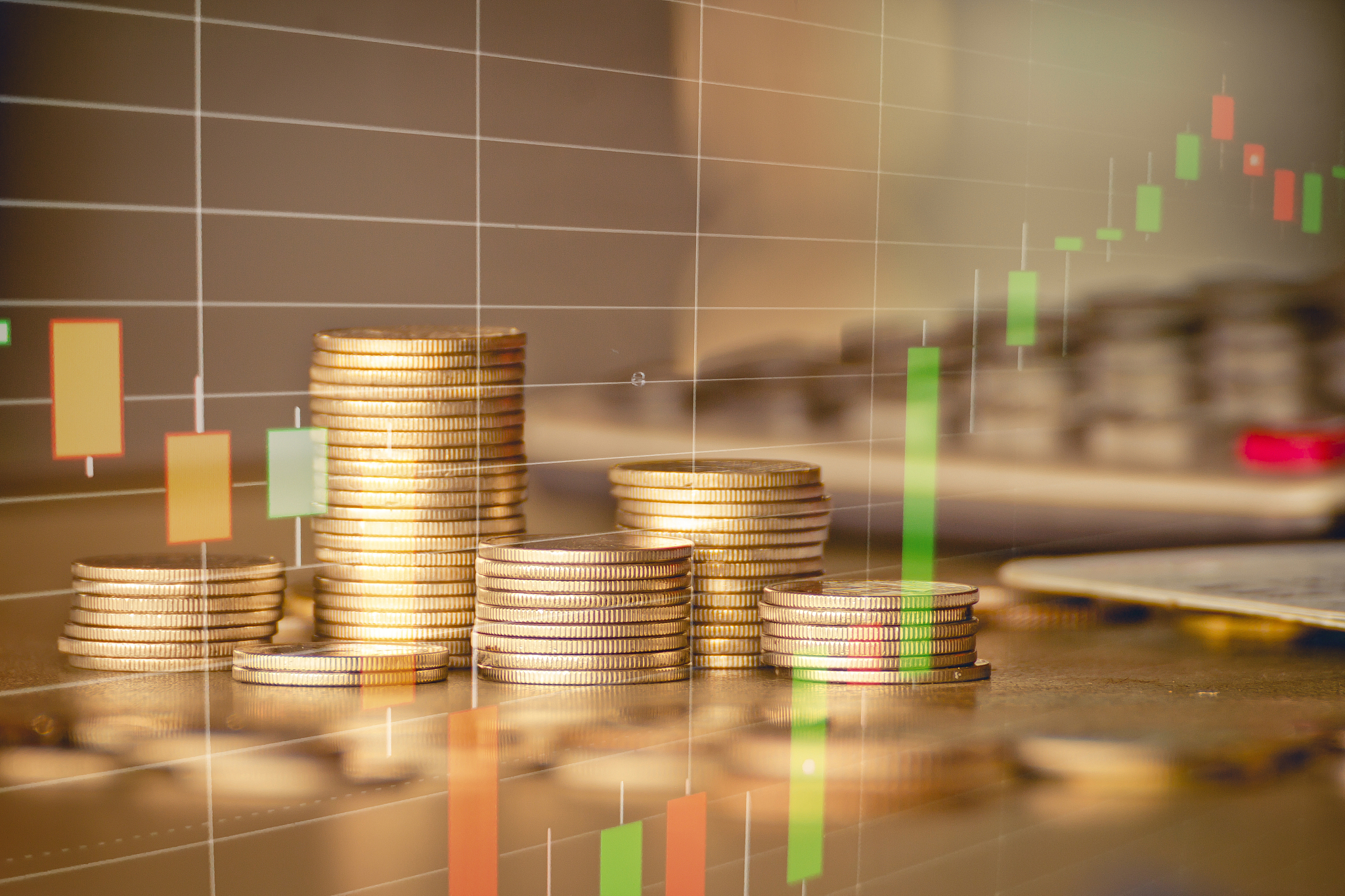 stack of money coin with forex trading graph, financial investme