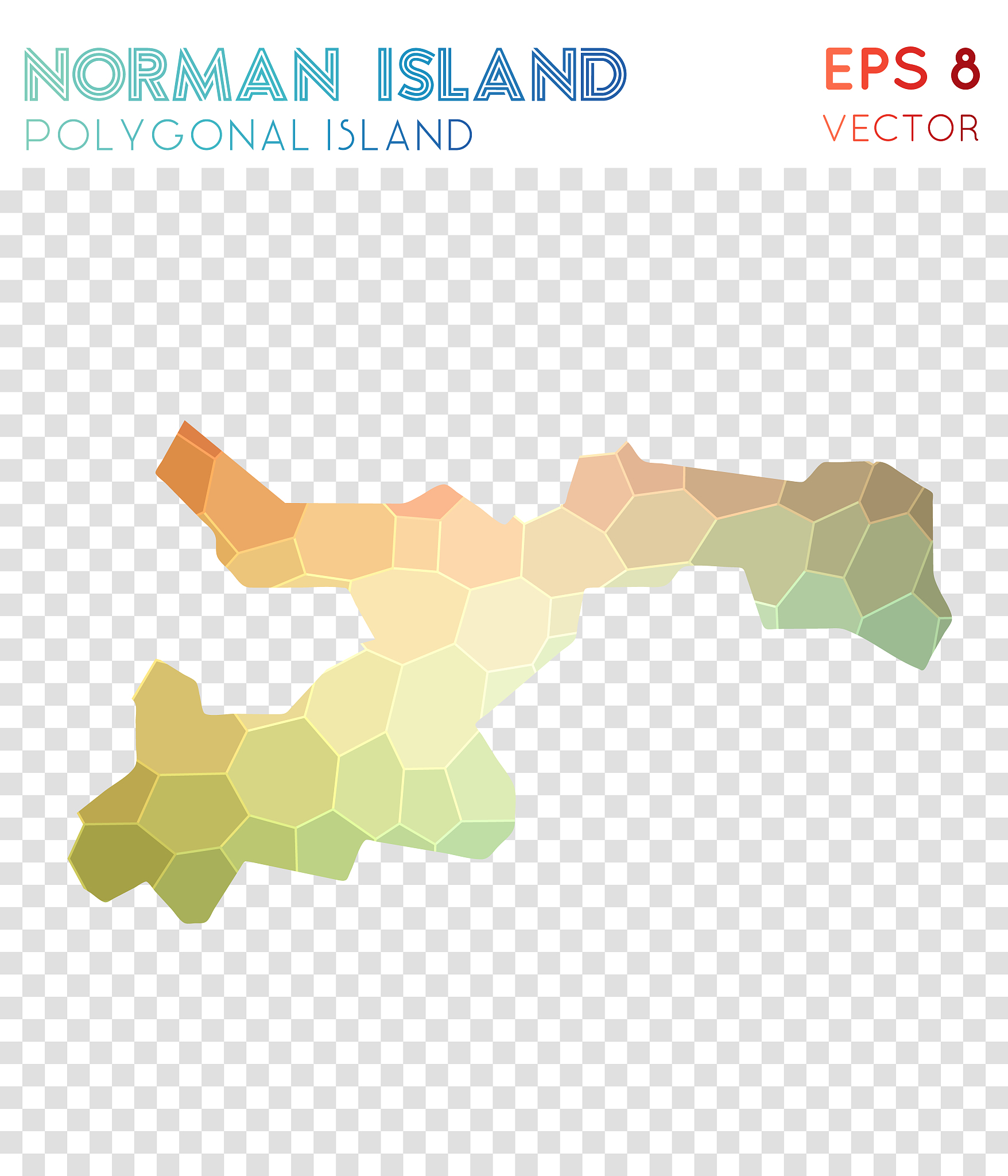 norman island polygonal map, mosaic style island.