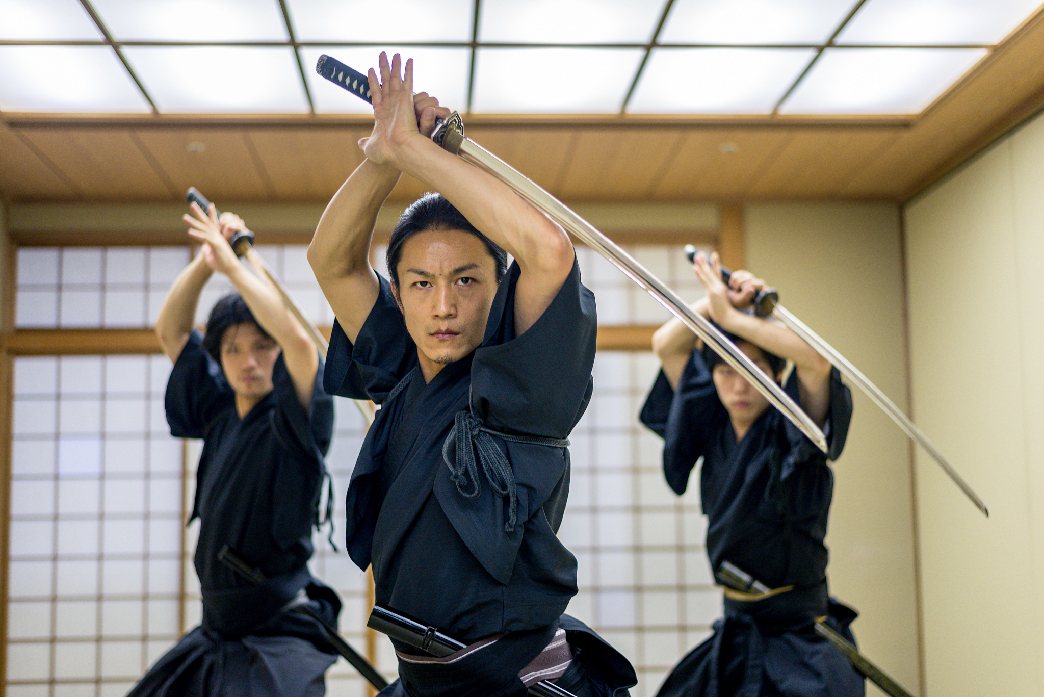 samurai training in a traditional dojo in tokyo