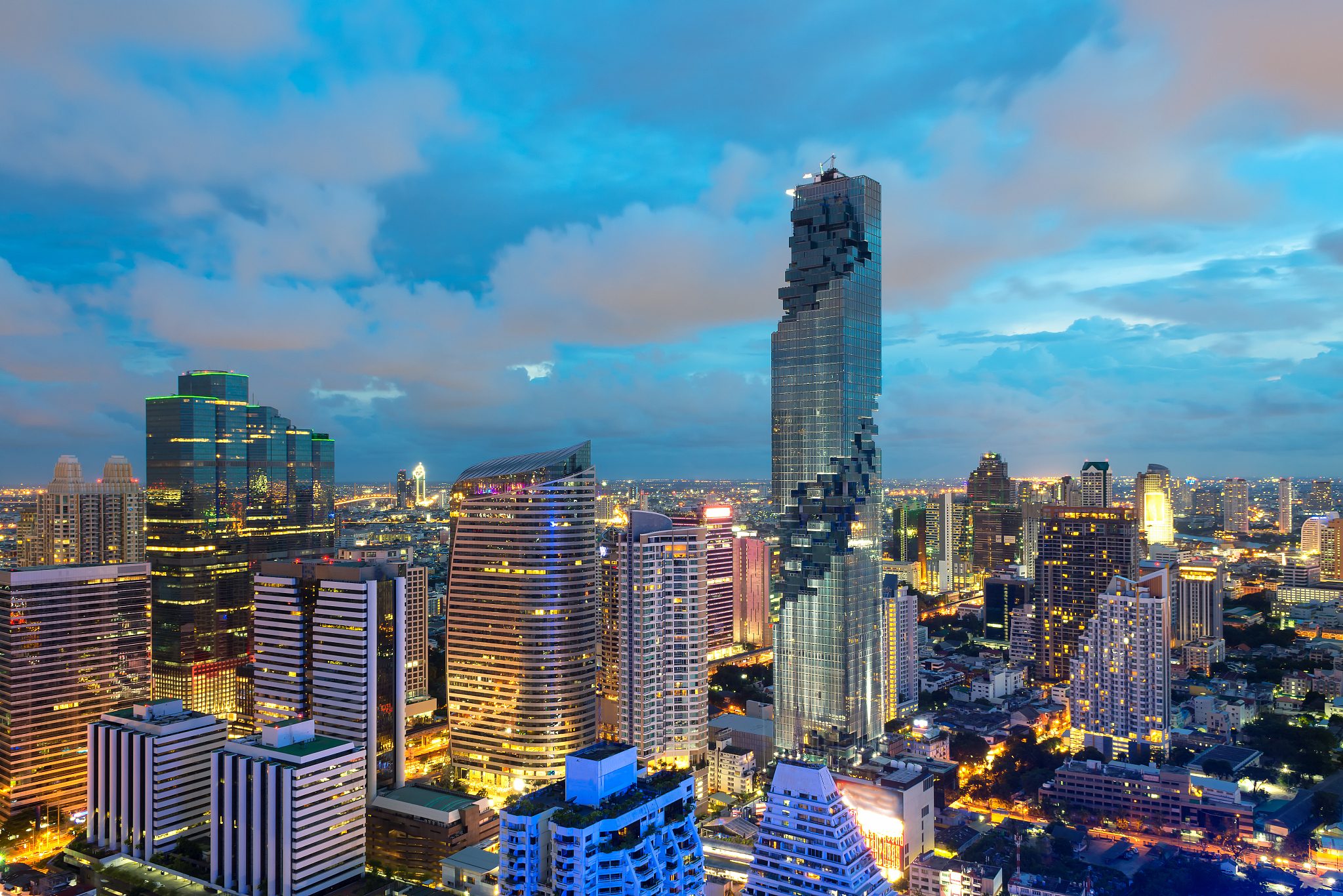 big city full of skyscrapers in the business district of bangkok