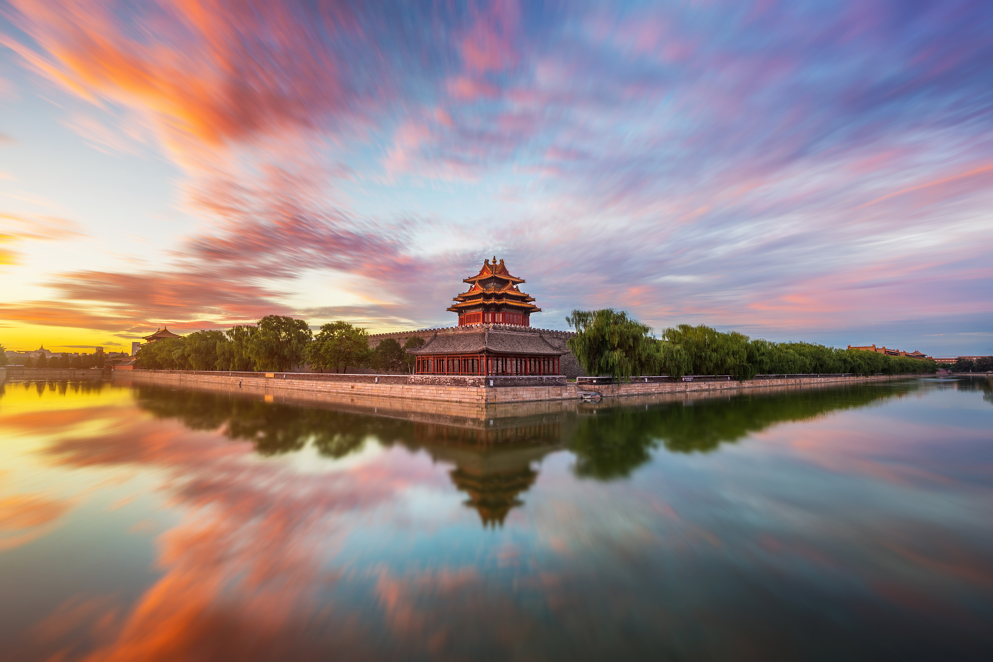 <strong>北京</strong>,故宫角楼,日落时分,对称,户外,曙暮光,白昼,古老的,国际著名景点