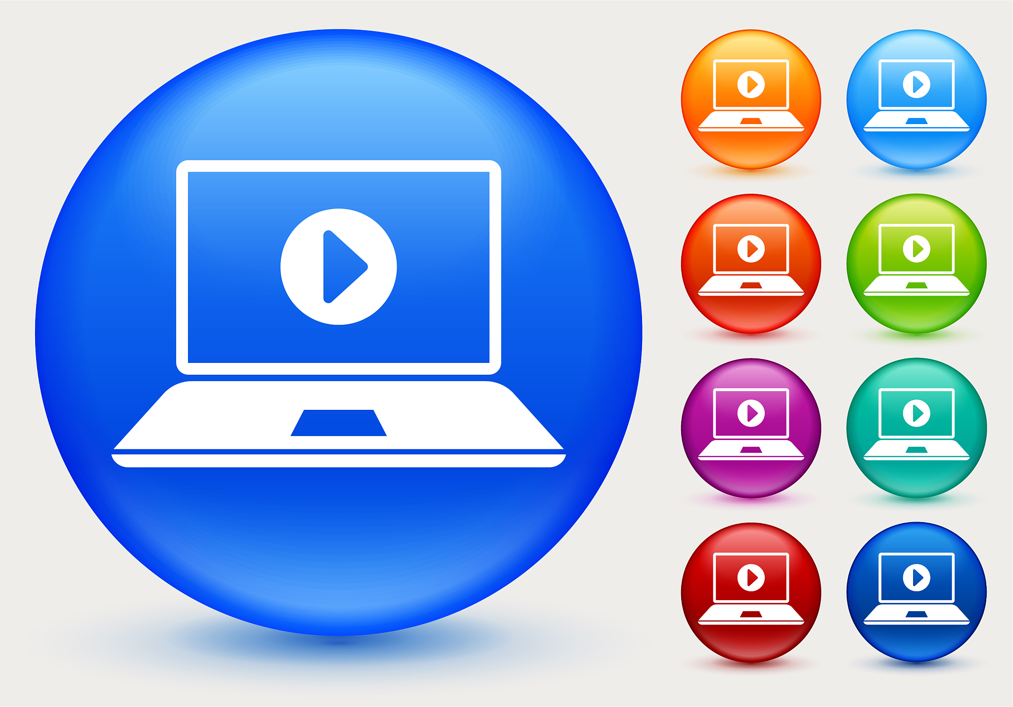 laptop computer with play button icon