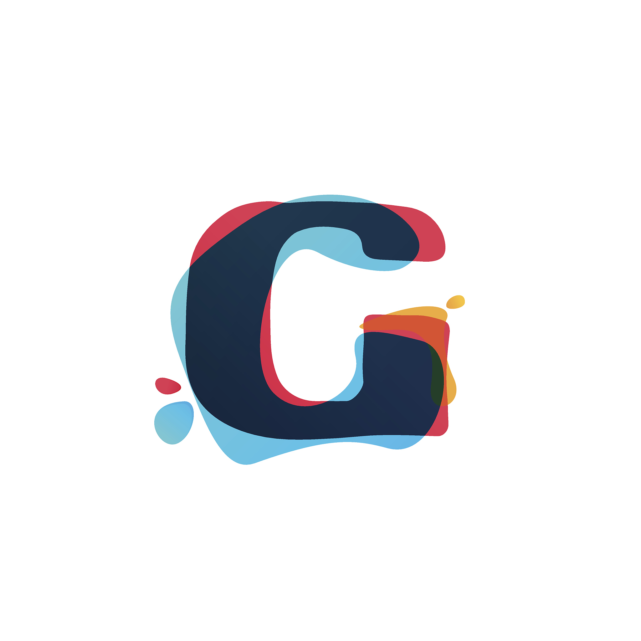 g letter icon with colorful watercolor splashes.